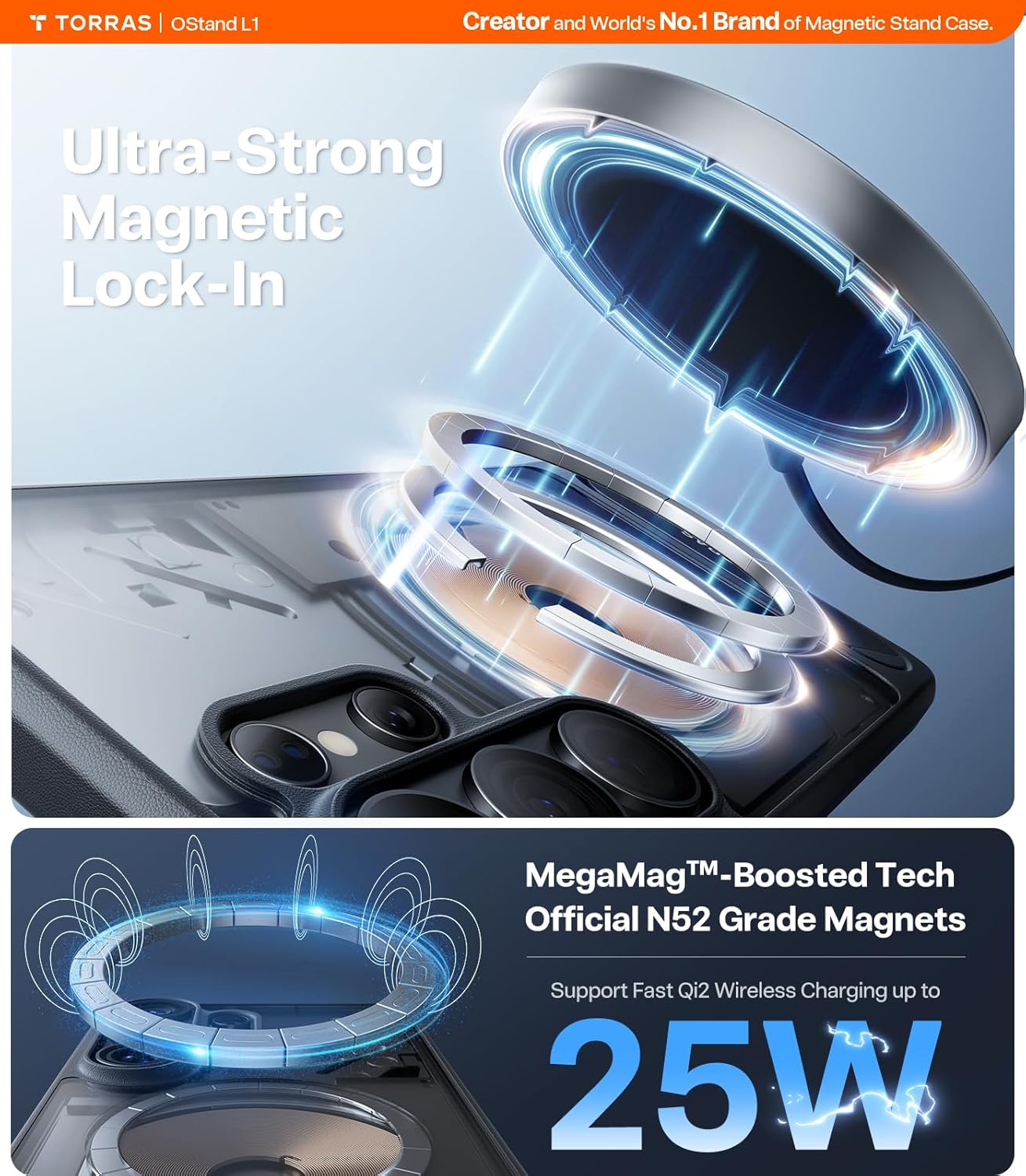 TORRAS Strong Magnetic & Seamless Stand for Samsung Galaxy S26 Ultra Case, Fit for MagSafe, Mil-Grade Drop Protection, Kickstand for Samsung Galaxy S26 Ultra Case, Translucent Back/Black Edge