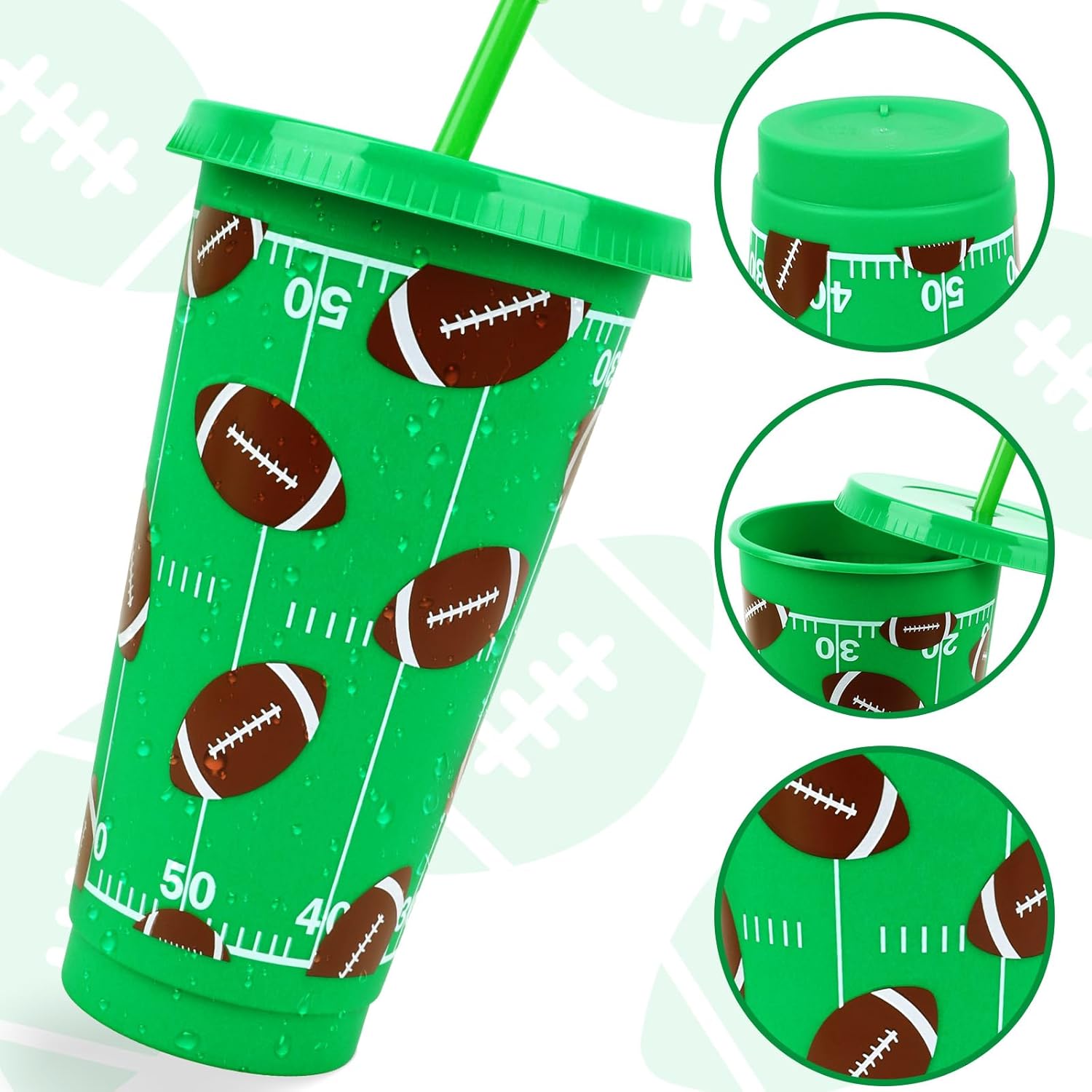 Hooqict 16 Pack Football Plastic Cups with Lids and Straws 24oz Reusable Tumbler Football Cups Water Bottle Bulk for Birthday Sport Themed Party Favors Game Day Tailgate Party Supplies Team Gifts