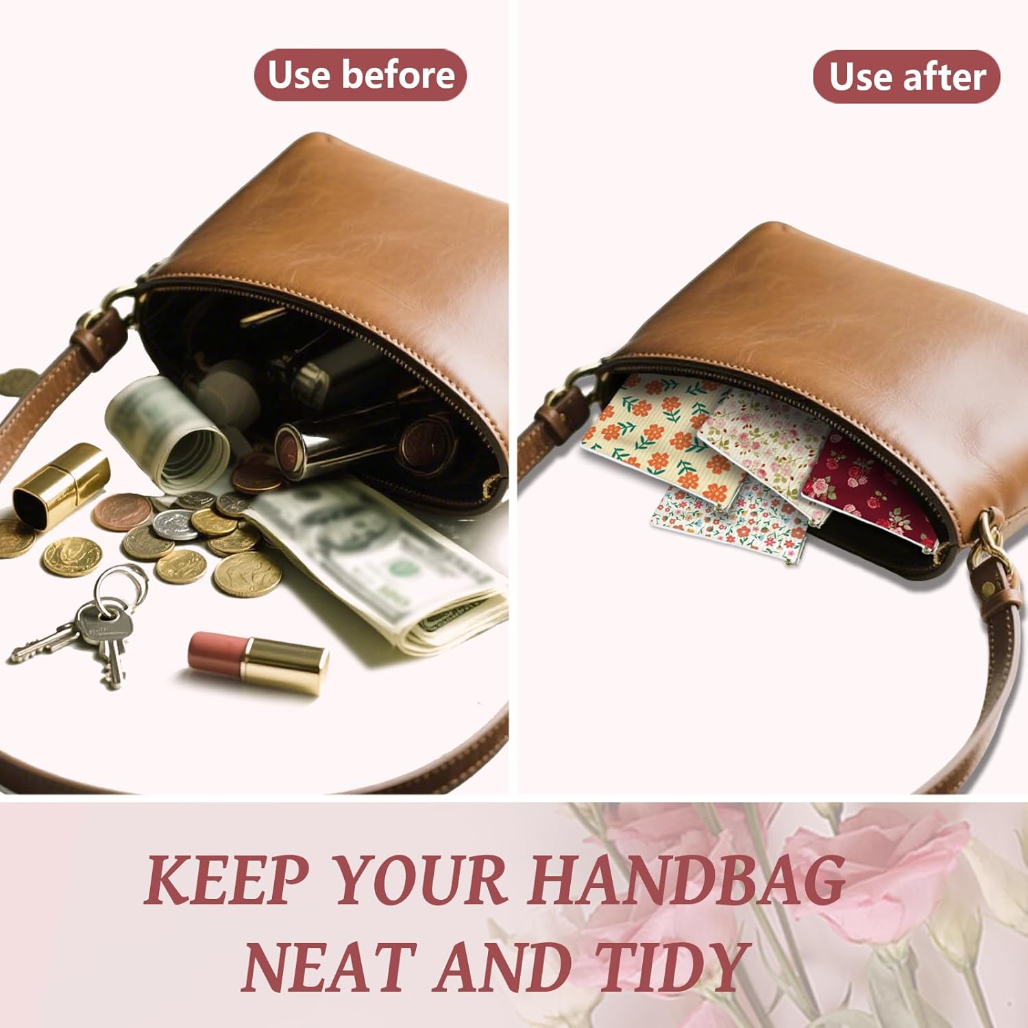 peacoblue Flowers Branch Small Corduroy Cosmetic Makeup Bag Set of 4 for Women with Zipper, Cute Mini Travel Pouch, Portable Cosmetic Toiletry Bag Pouches for Organizing Purse - Image 5