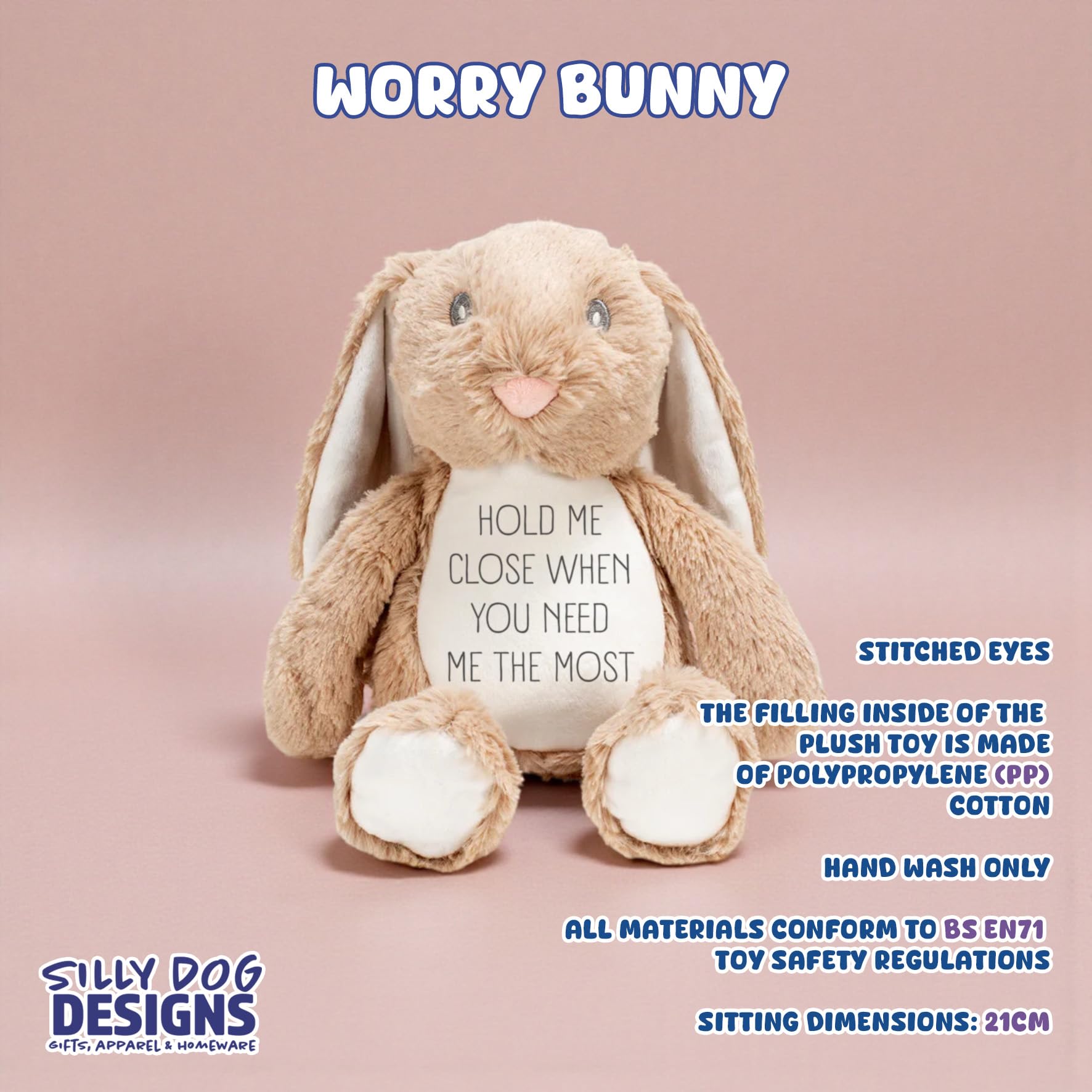 Silly Dog Designs, Personalised Worry Bunny Plush Toy, “Hold Me Close” Comfort Bunny Teddy - Image 3
