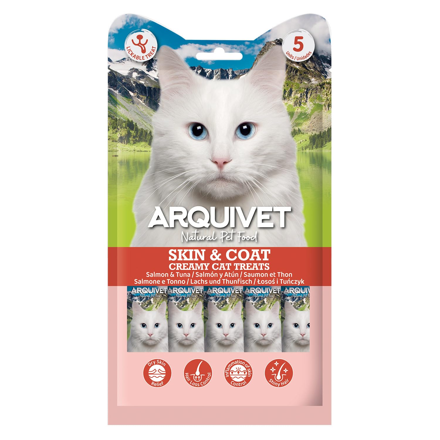 Lot de 60 unités - Friandises crémeuses au Saumon et au Thon pour Chats - Peau ET Poil - Arquivet Friandises crémeuses pour Chats