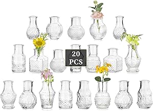 Glasseam Glass Small Vases for Table Decoration: Pack of 20 Mini Glass Vases Set Vintage Vase Small for Wedding Party Birthday Home Living Room Table Decoration
