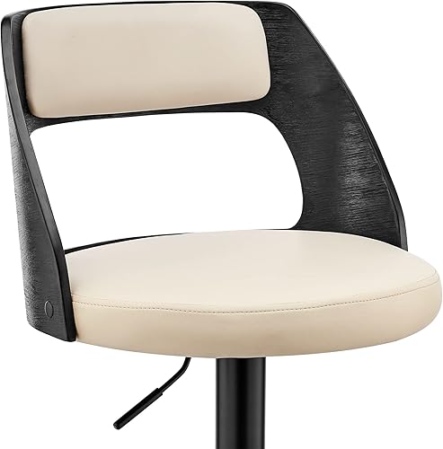 Miniatura 8 de Armen Living Paulo Taburete giratorio ajustable de piel sintética y madera negra con base negra