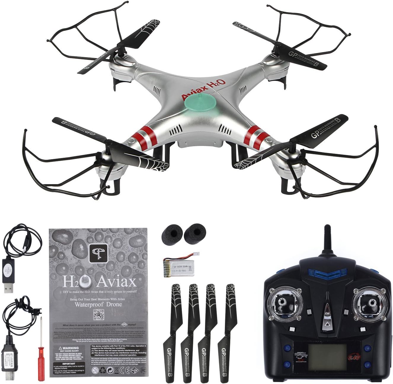 OIYIO RC Quadcopter Waterproof Elves 4CH 2.4GHz Headless Drone Plane Toys H2O (Silver)