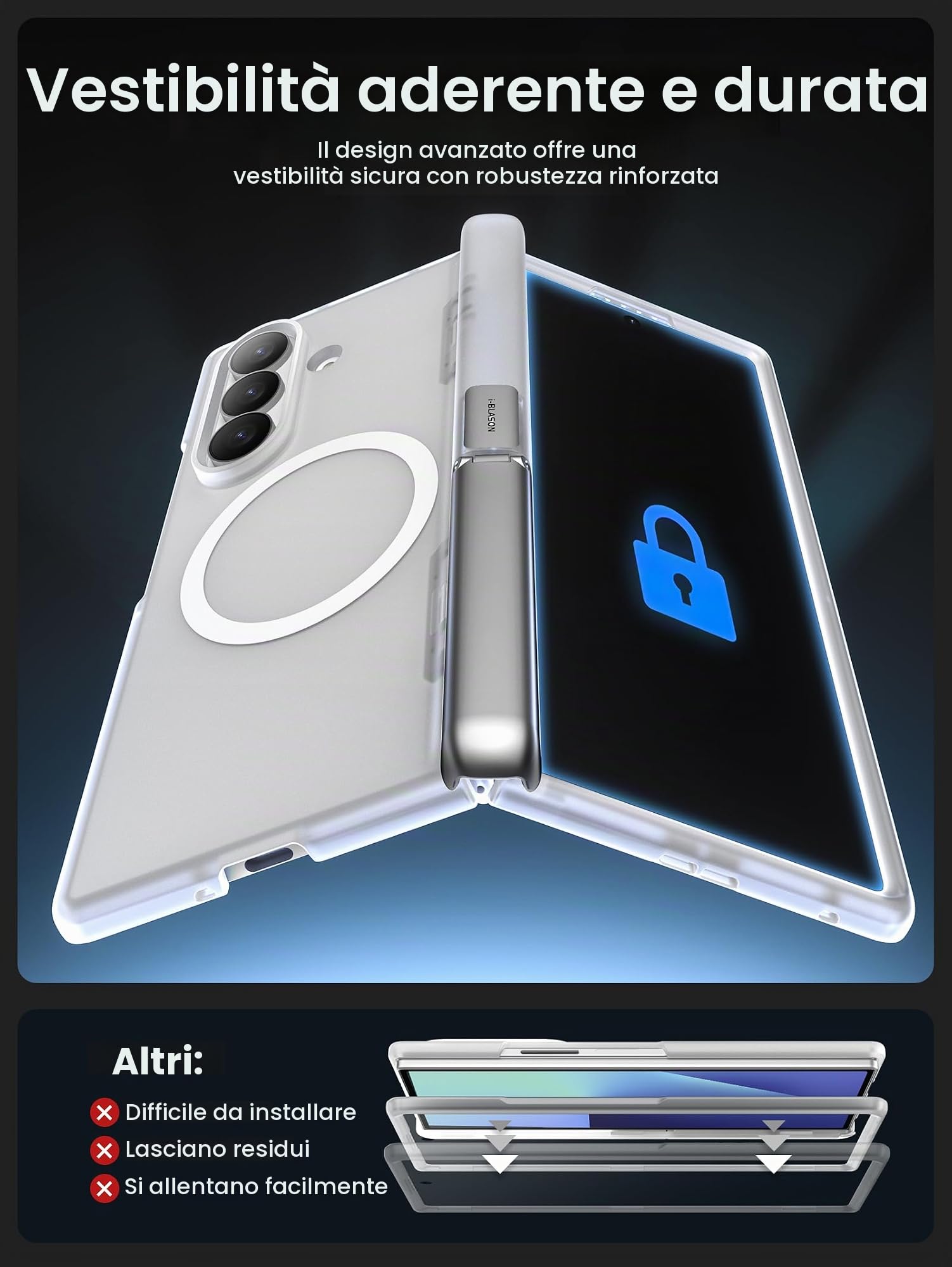 i-Blason Cover Trasparente per Samsung Galaxy Z Fold 7 con Supporto [Compatibile con MagSafe] [Pellicola in Vetro Temperato] [Protezione per Cerniera] Custodia Magnetica per Z Fold 7 (Clear)