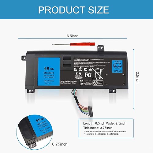 Miniatura 5 de G05YJ M14X - Batería para Dell Alienware 14 A14 R4 R3 14 A14 M14X R3 R4 P39G 14D-1528 ALW14D-4728 ALW14D-4728 ALW14D-4828 ALW14D-482828 ALW14 D-5528