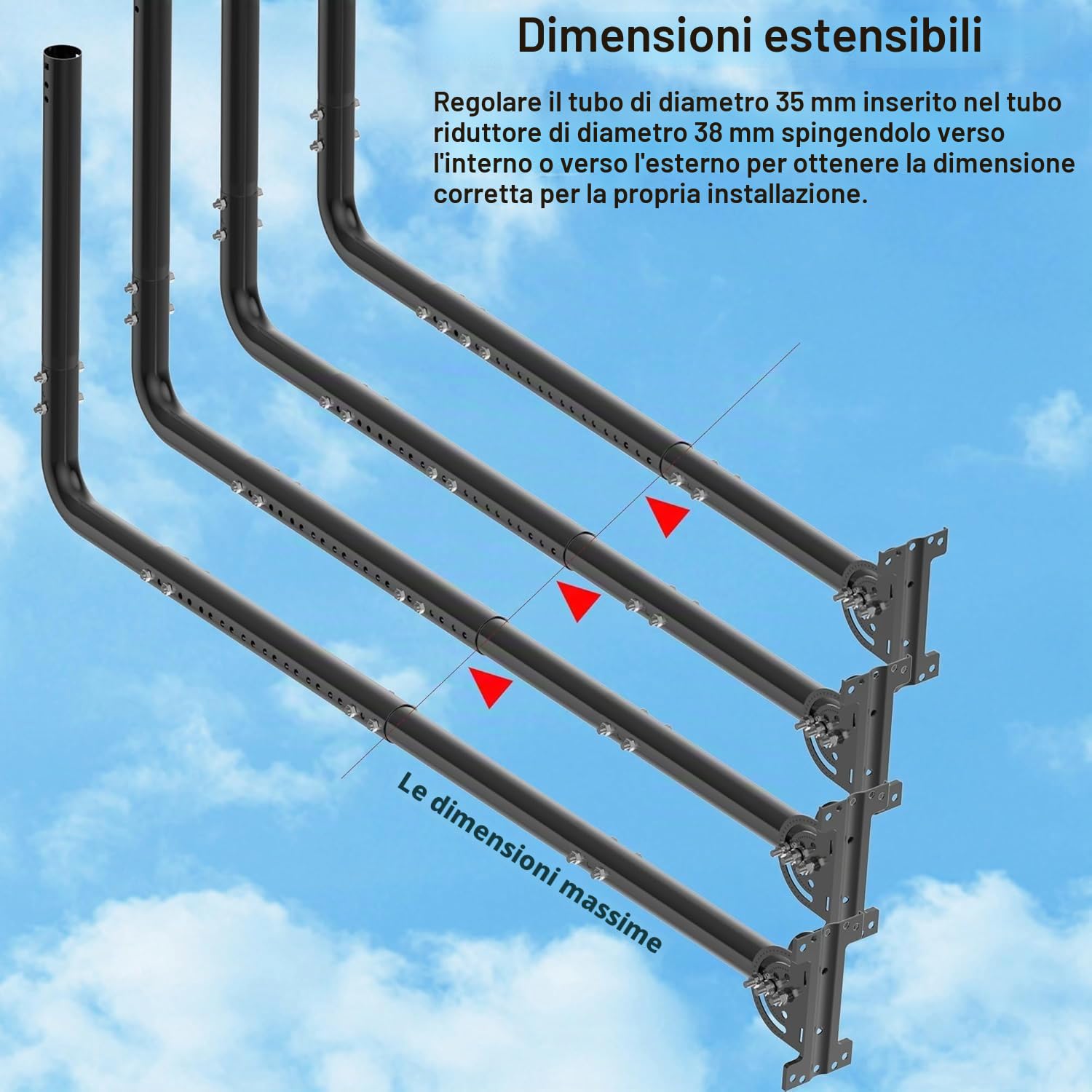 Staffa a muro per antenna a palo regolabile, con gomito a 90°, tubo di prolunga e dadi di fissaggio. Adatta per antenne TV esterne e amplificatori WiFi Star link (nero)