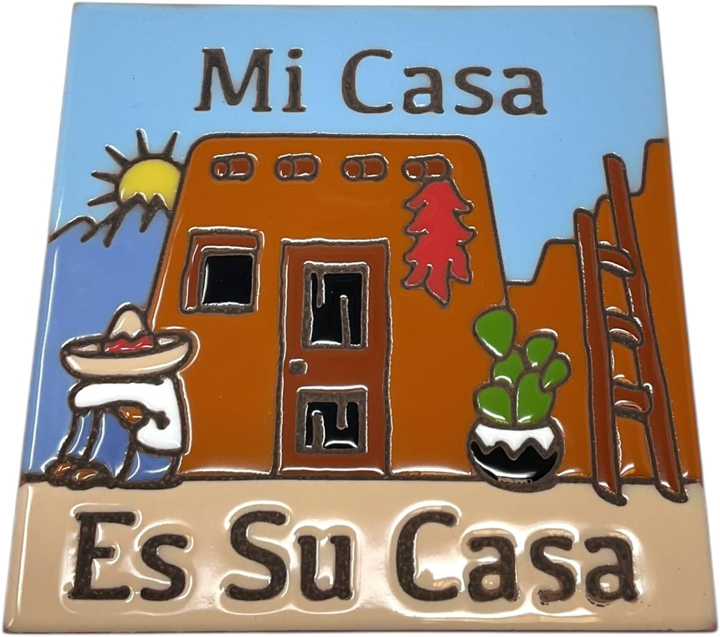 6" x 6" Ceramic Designer Tile MI CASA ES SU CASA with Wooden Backing