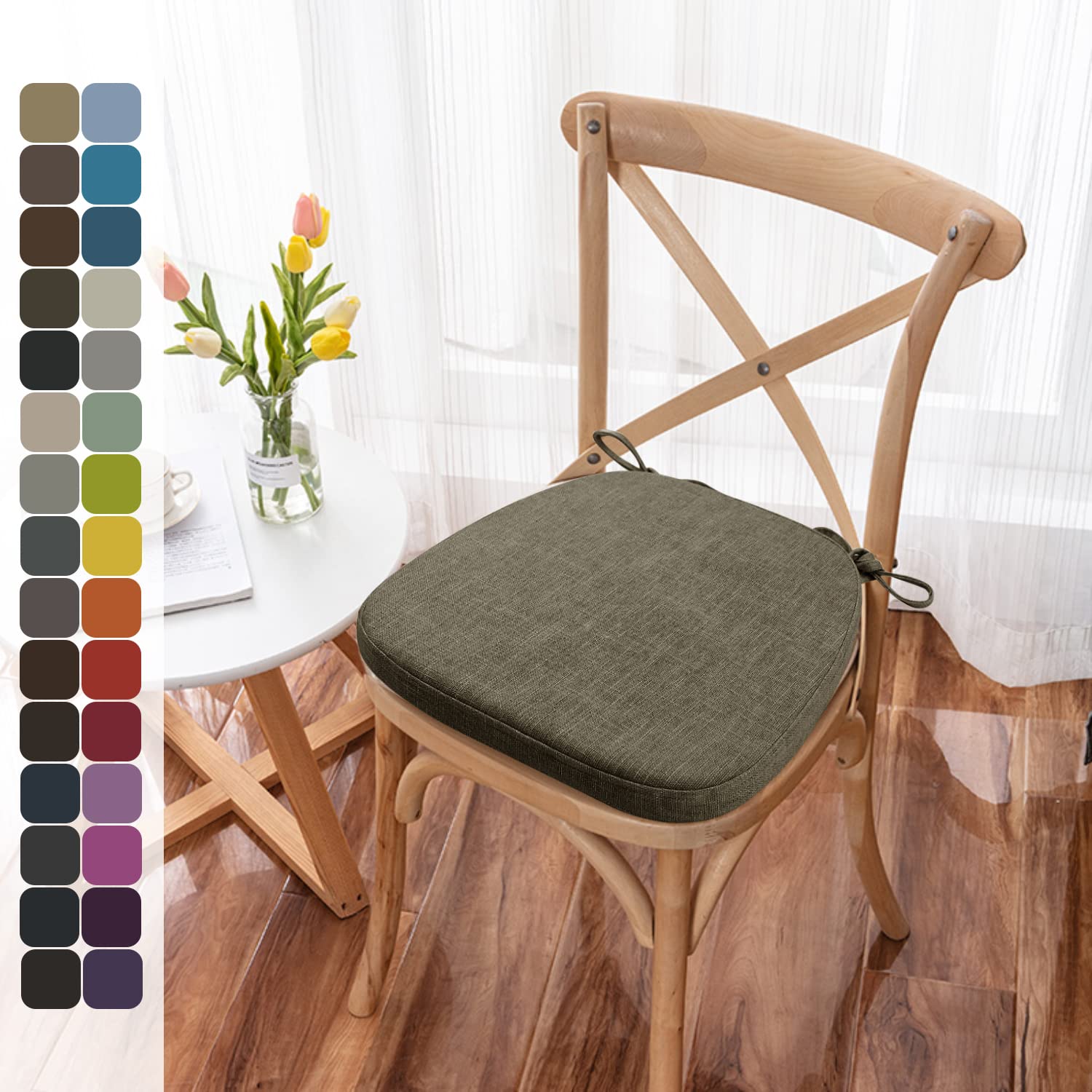 Comodo cuscino per sedia lavabile con laccetti, antiscivolo, per casa e giardino, dimensioni 40 x 38 x 5 cm