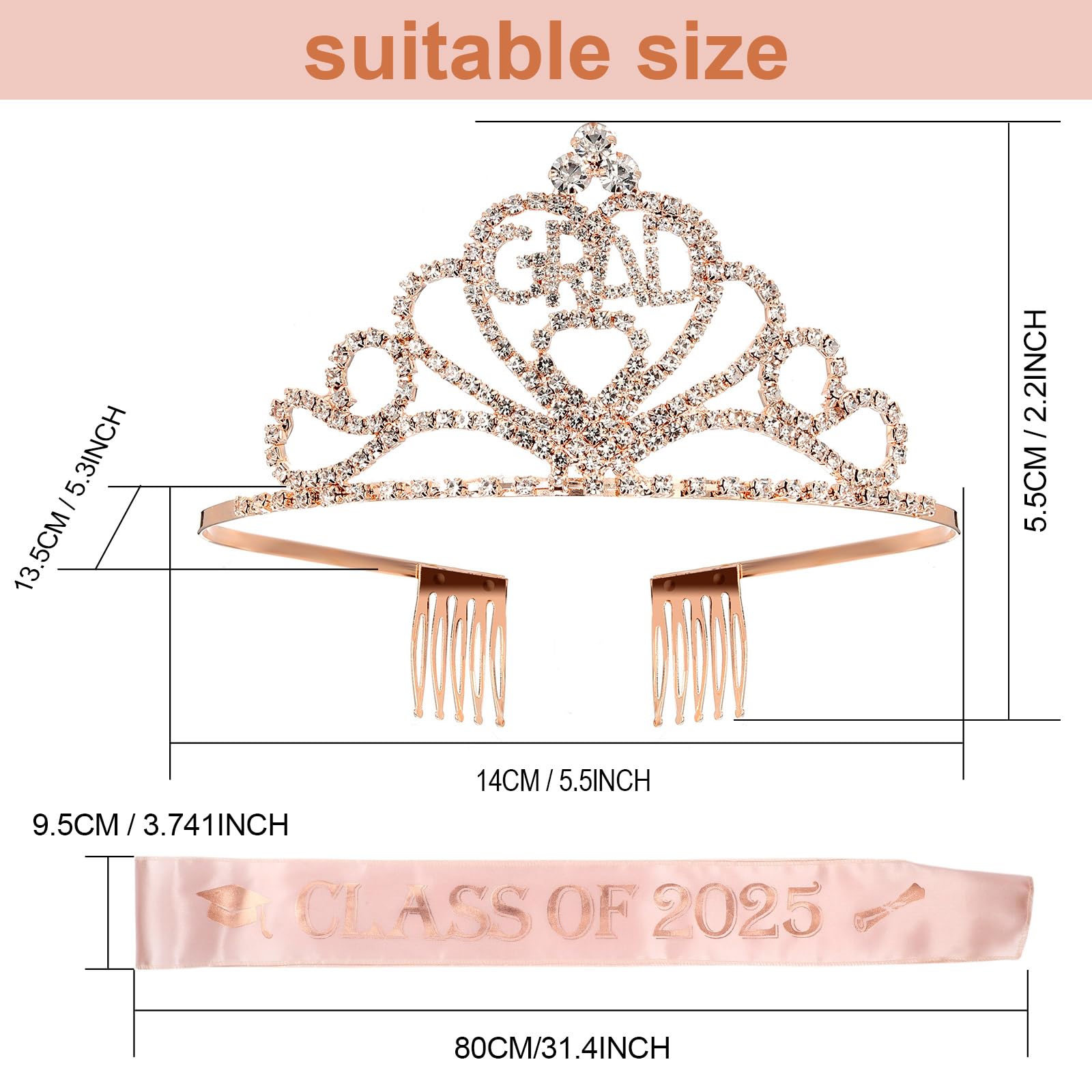 Yinkin 2025 Graduation Party Supplies Graduation Crown Tiara and Sash Kits Class of 2025 Grad Gifts for Women Grad Party (Class of 2025)