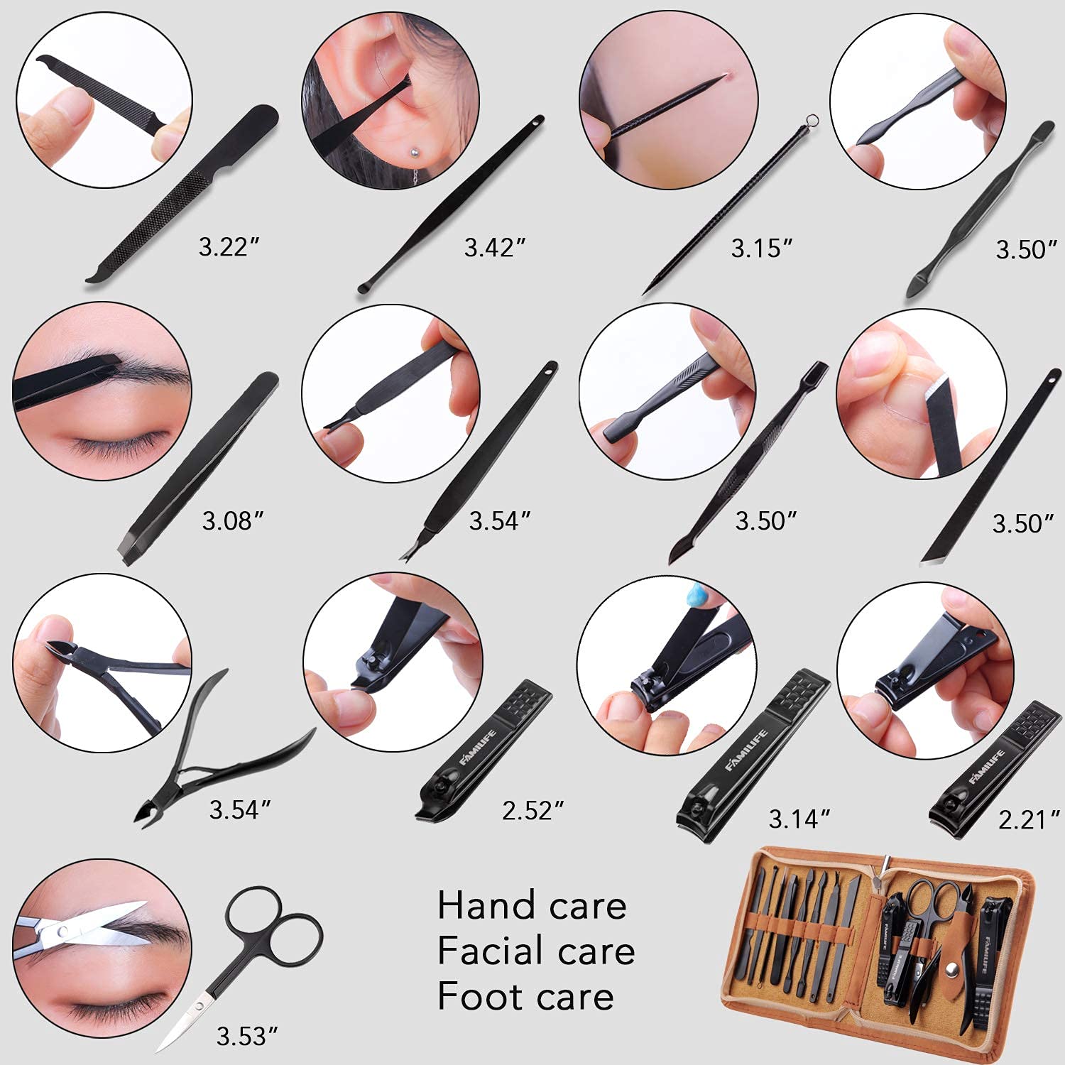 FAMILIFE Manicure Set, Professional Manicure Kit Nail Clippers Set 13pcs Stainless Steel Pedicure Tools Kit Grooming Kit with Portable Brown Leather Travel Case for Women Girl Men : Beauty & Personal Care