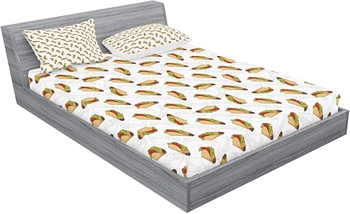 Miniatura 92 de Ambesonne Juego de sábanas bajeras y fundas de almohada con diseño de gato durmiendo en luna creciente, estrellas, sueños nocturnos, juego de ropa