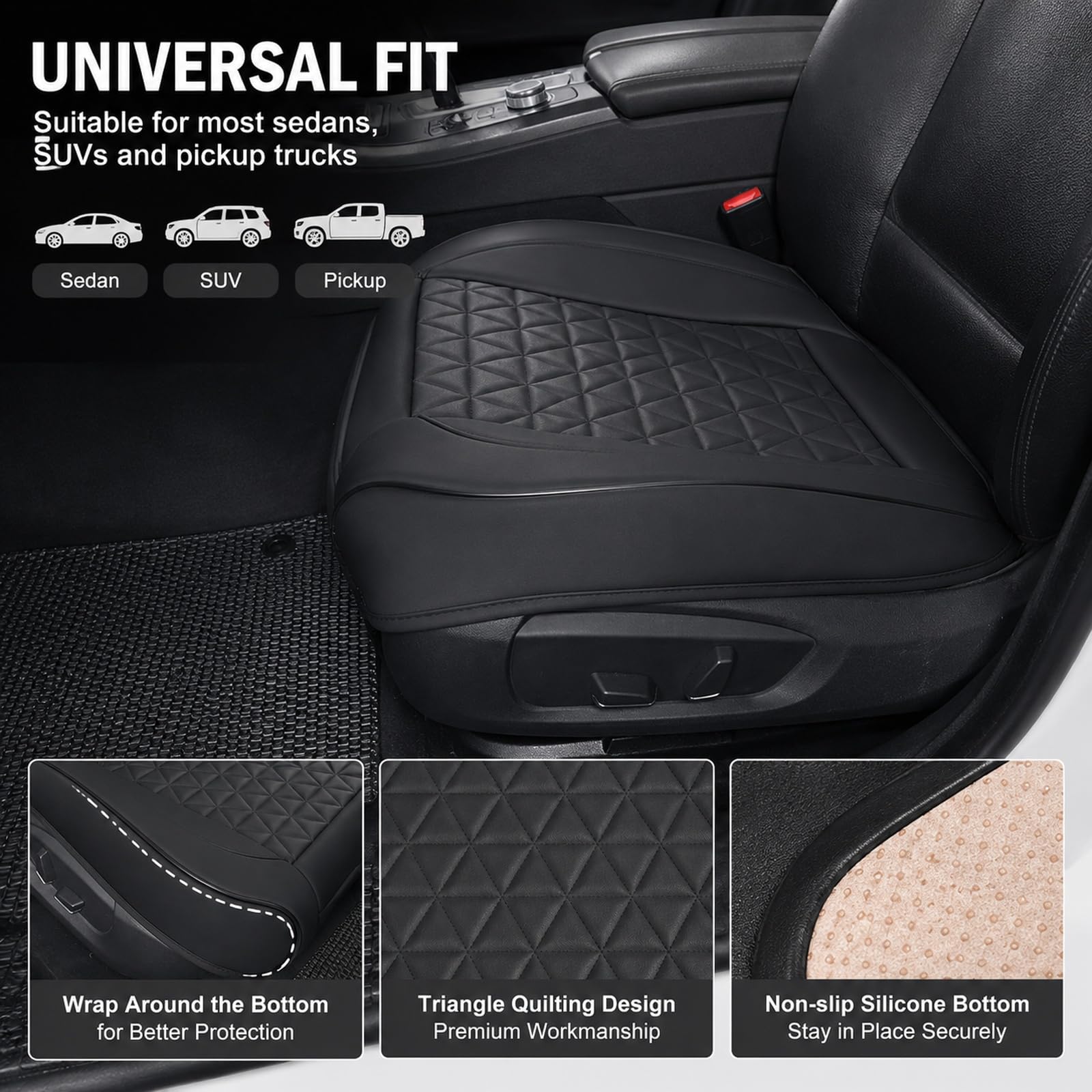 GOOGO Sitzauflage Auto 2 Stück, Weiche Auto Sitzauflagen PU Leder Autositzbezüg, Autositzauflage und Seat Protector für Bürostuhl und Zuhause, 50 x 50 x 4 cm (Schwarze)