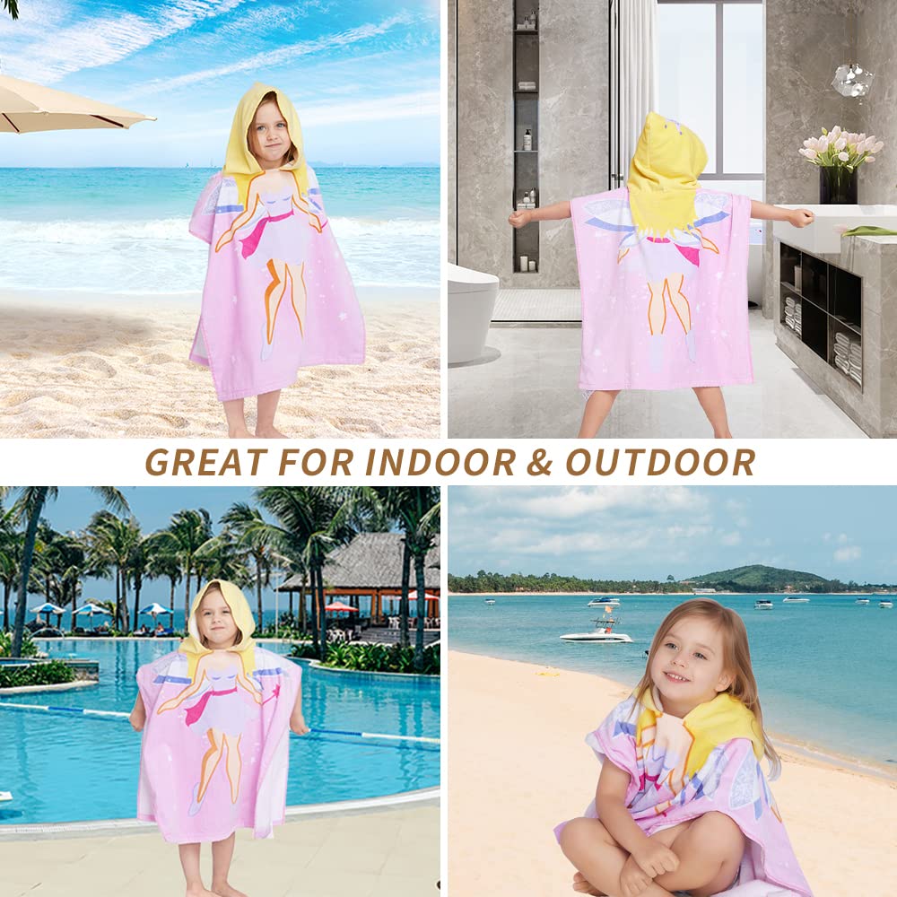 Toalla con capucha 100% algodón para niños de 2 a 6 años, para niños, niñas, baño, piscina, playa, toalla suave y absorbente, poncho de playa Little Fairy