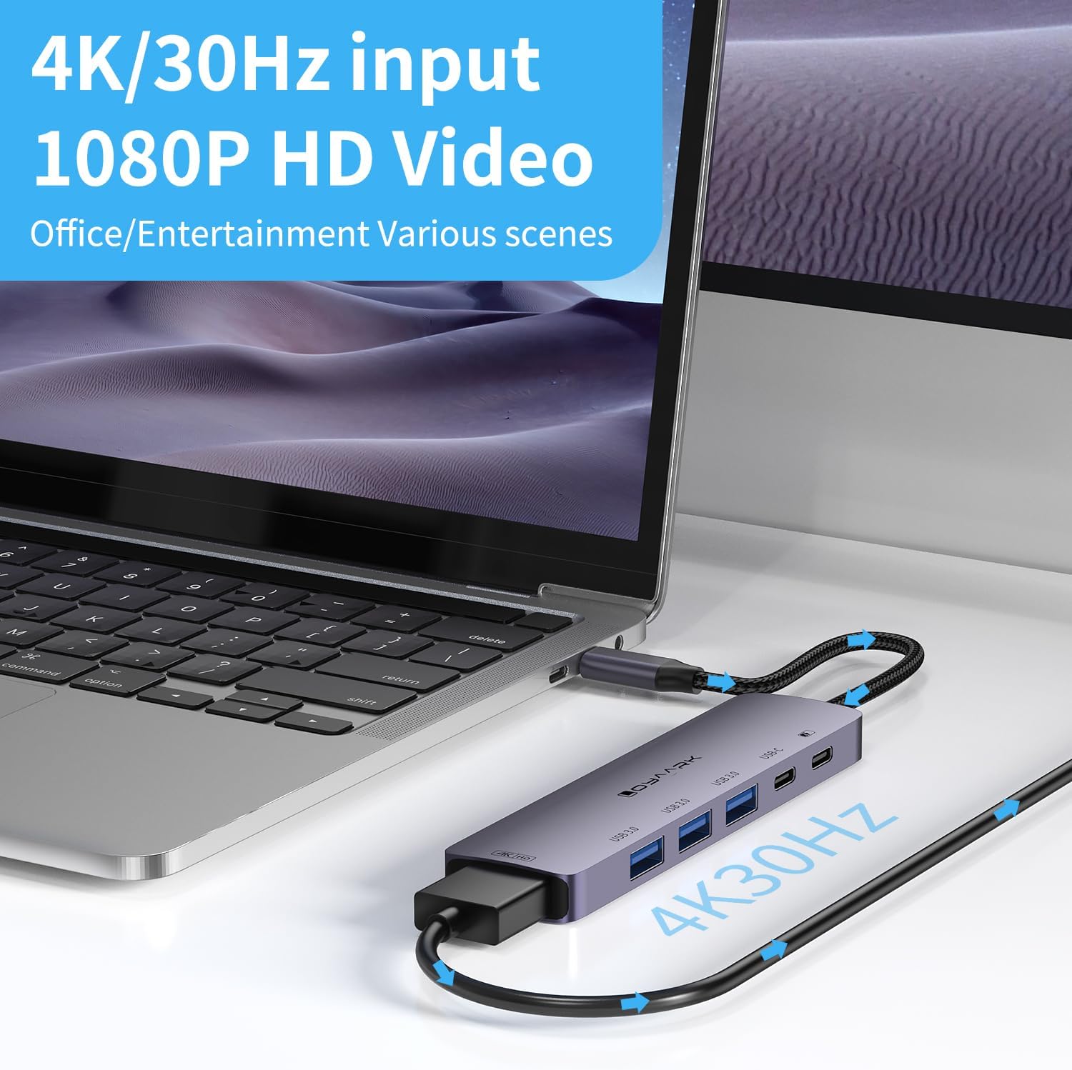 USB C HUB,USB C to 4K30hz HD Multi-Port Adapter,3 USB 3.0 Ports and 1 5Gbps Type-C Data Ports,USB c Splitter with 4K30hz HD Port and PD 100W Smart Charging(601) image 3