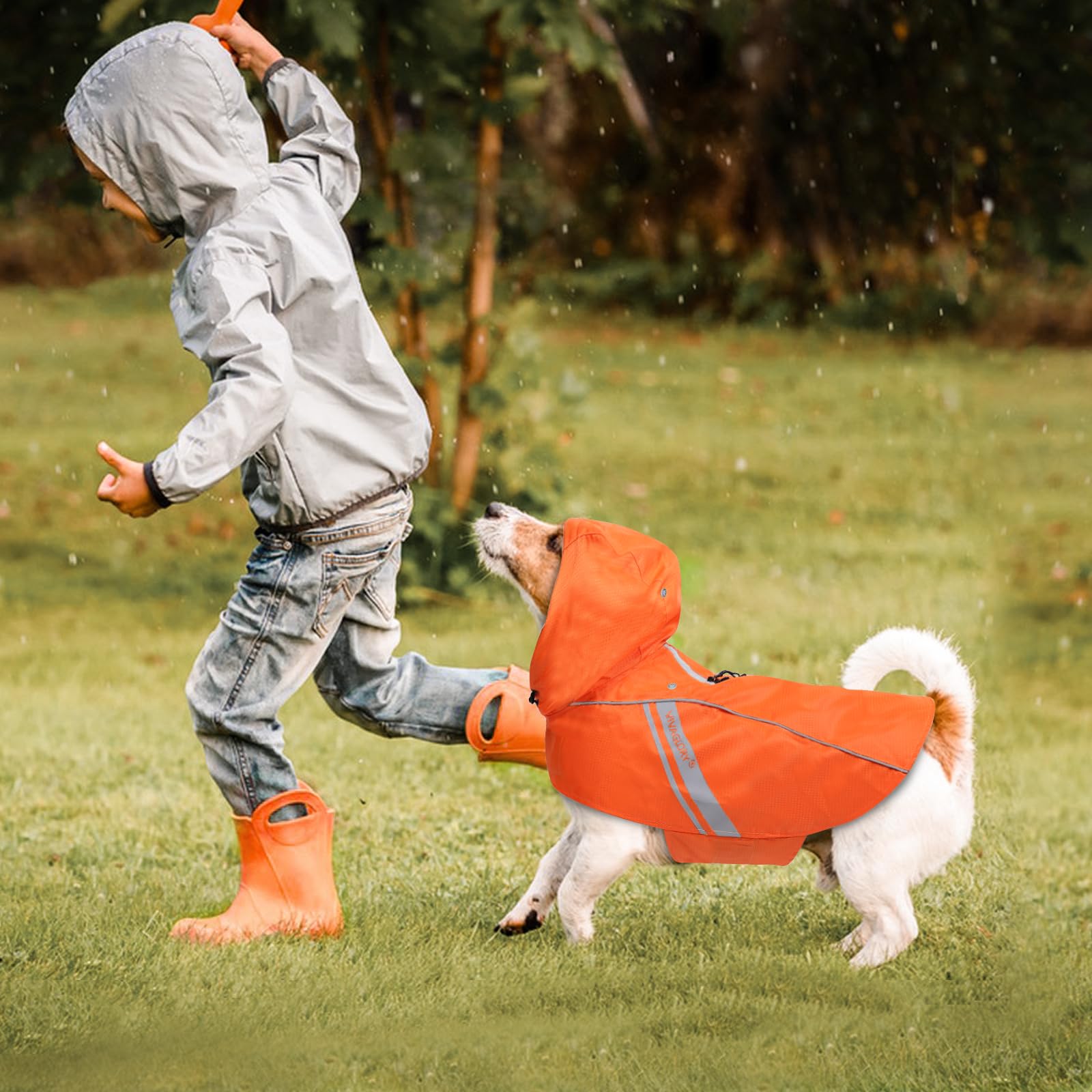 VIVAGLORY Wetoff Hunderegenmantel, Regenmantel Hund für Winter, Hunderegenjacke, Wasserdicht & Reflektierend Gefütterter Regenschutz, XL, Orange | Regenjacke mit Kapuze und Loch für Geschirr, wasserdicht und leicht, für Welpen, Hunde