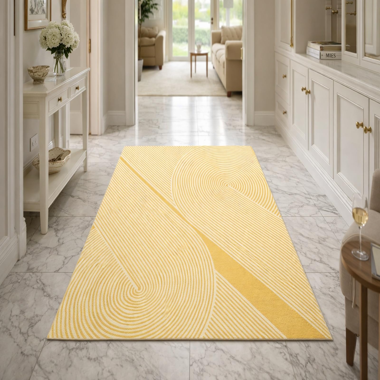 Tapis de chambre géométrique jaune 120x200 cm pour intérieur moderne
