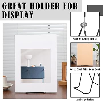 6 Pack 9.17 Inch Large Metal Book Stand for Display Adjustable Display Holder Easel Collector Stand for Home Office Back to School Books Frames Comic Plates Album CD Magazine