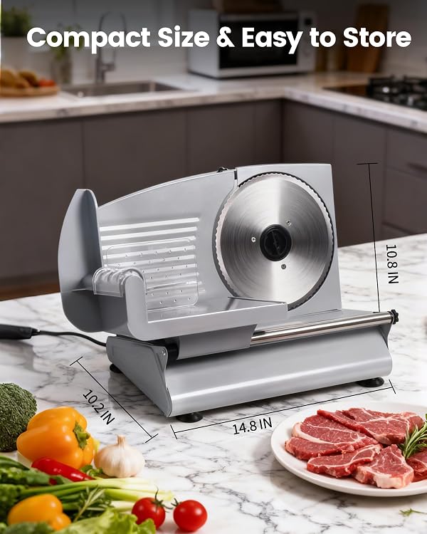 Pterying Meat Slicer Machine for Home - 200W Electric Food Slicer with 2 Removable 7.5" Stainless Steel Blades and Tray, Adjustable and Child Lock Protection, Slicer Machine for Meat Bread by Pterying - Used condition - Image 7