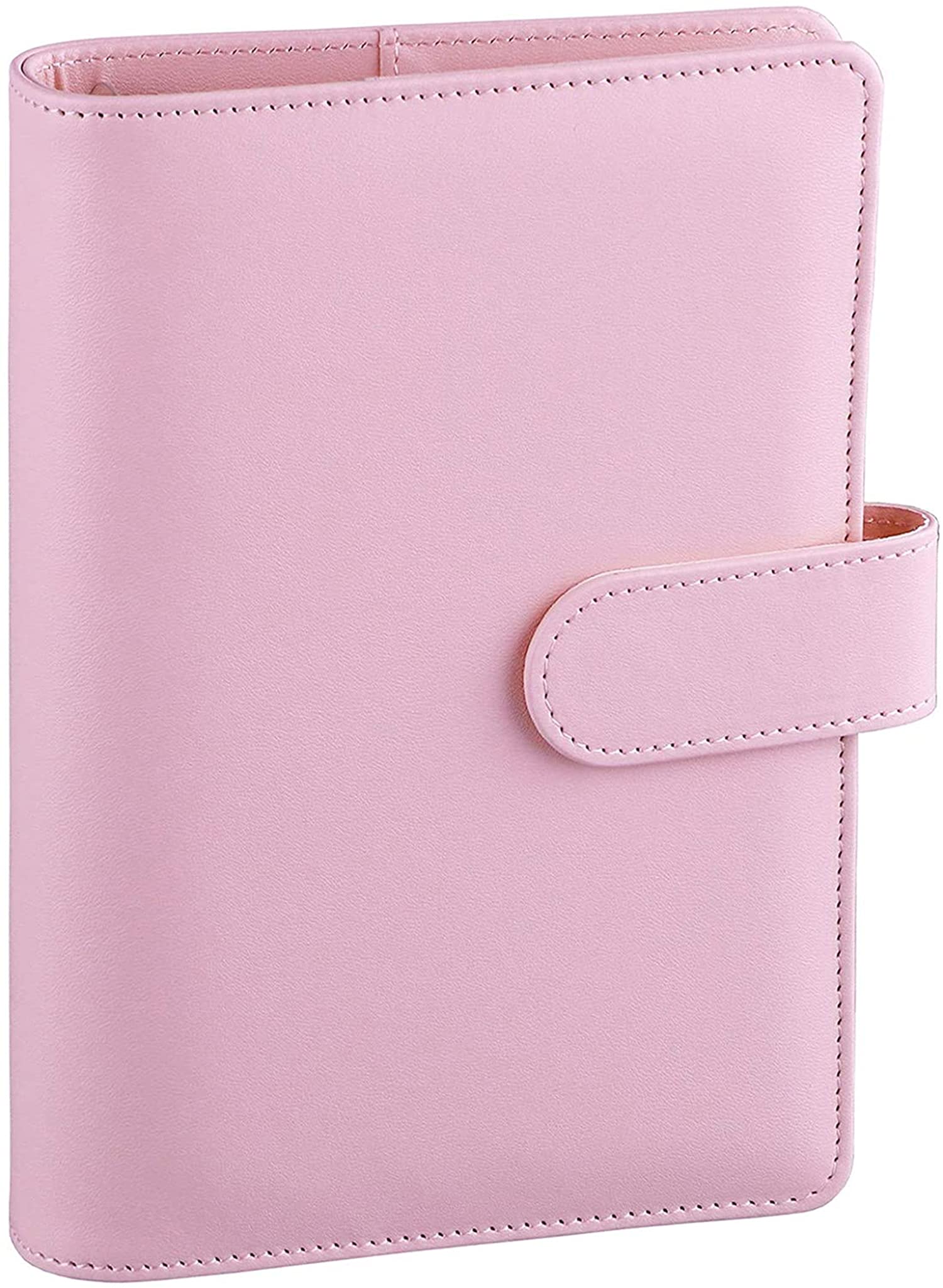 DELFINO A6 PU Leather Notebook Binder Refillable 6 Ring Binder for A6 Filler Paper, Loose Leaf Personal Planner Binder Cover with Magnetic Buckle, Pink