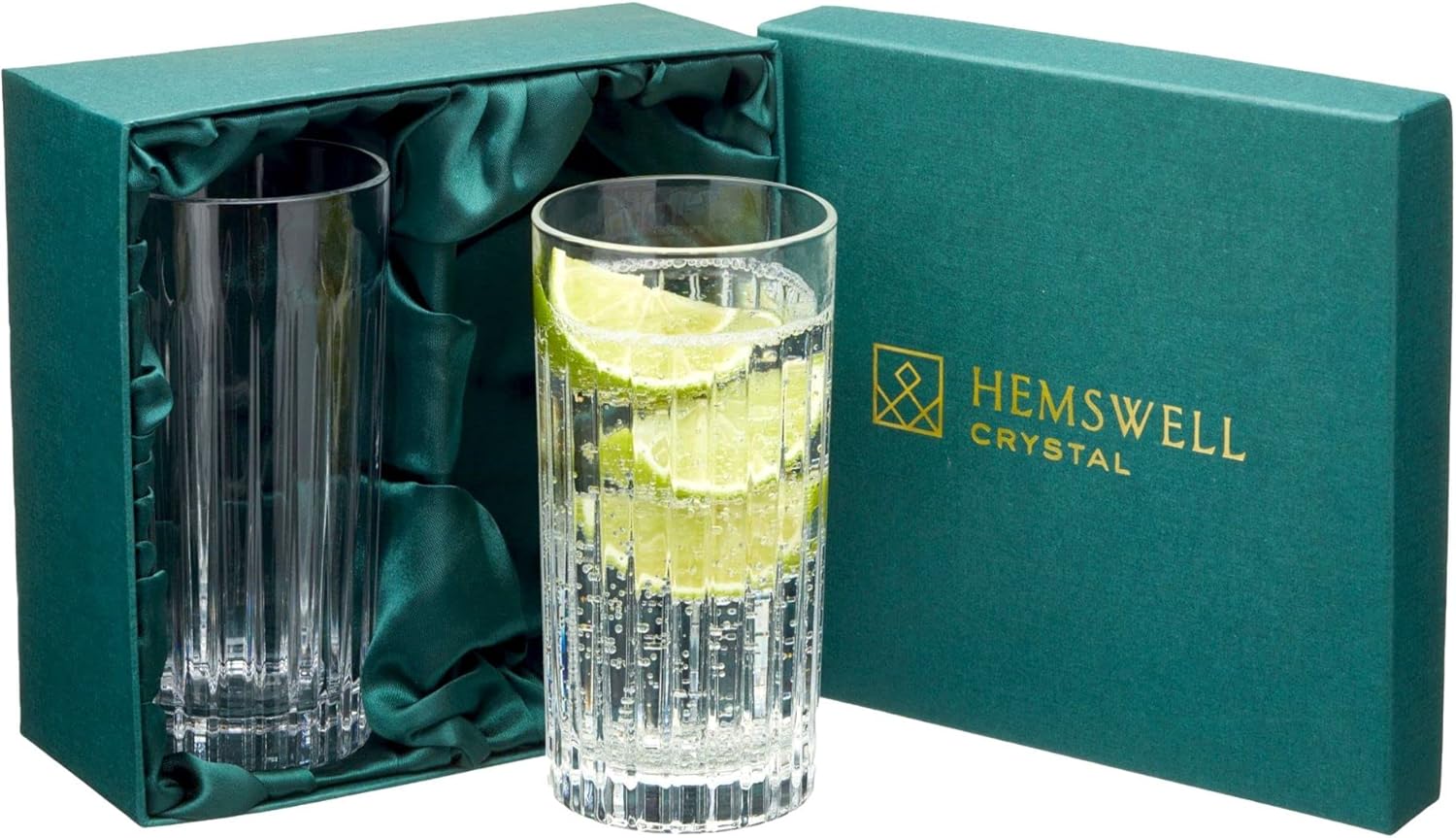 Hemswell Crystal Highball Glasses Set of 2 400ml Cut Crystal Mojito Glasses Solid and Sturdy