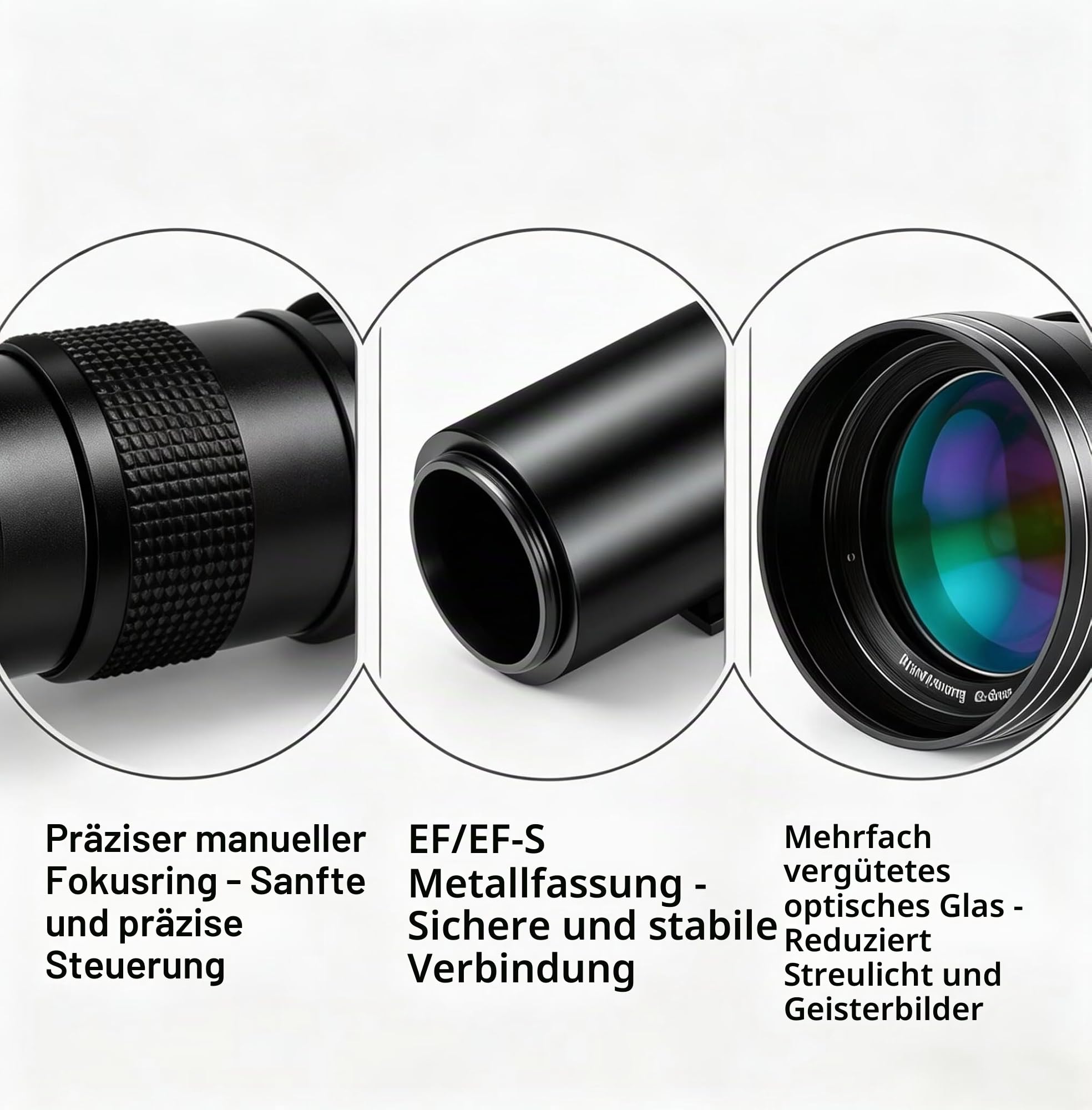Teleobjektiv JINTU 420-800mm F8.3, EF Objektiv Manueller Fokus für Canon EOS 4000D 2000D 1500D 850D 800D 750D 600D 500D 90D 5D III D90 D5600 D5200 D5100 D7200 D7100 D3100 D3200