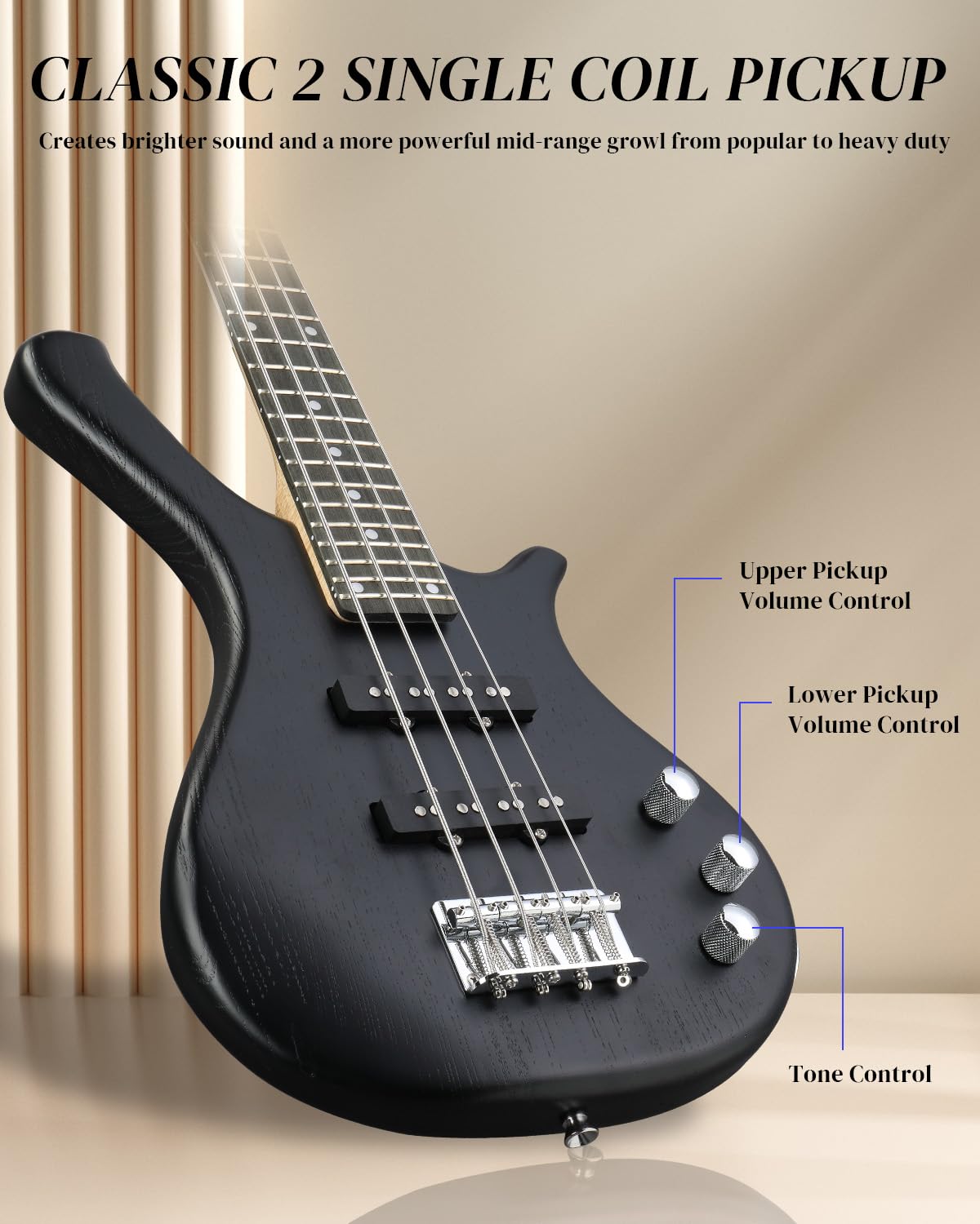 Ktaxon 36 Inch Bass Guitar 4 String Electric Bass Guitar with Dual Connectivity & Portable Power 15W Amp, Excellent Tone, Exquisite Craftsmanship and Ergonomic Body Design for Beginner(Black)