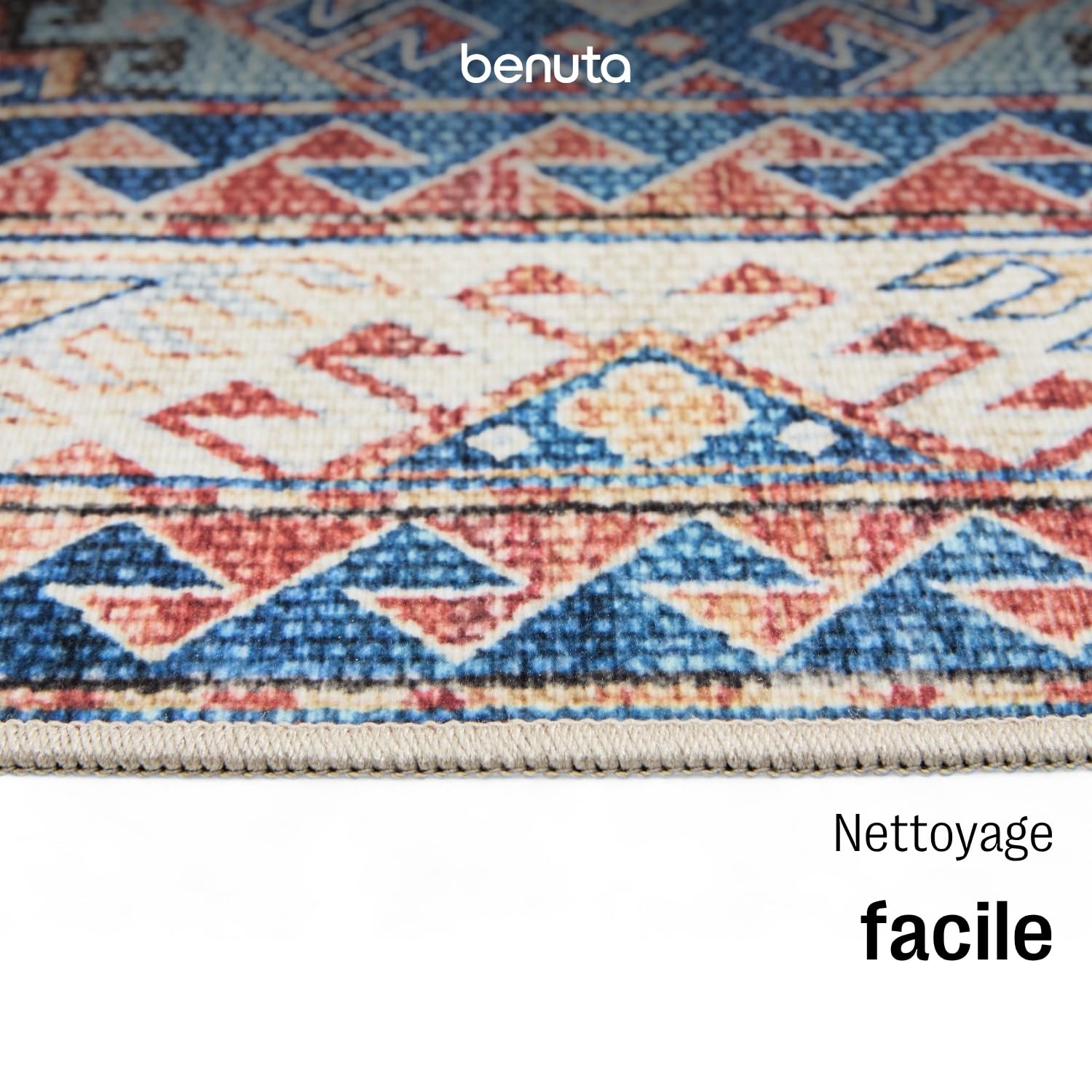 benuta Basic Tapis Salon George - Bleu 200x300 cm - Lavable - Rectangulaire Vintage, Élégant, Rétro pour Chambre, Couloir, Salle à Manger