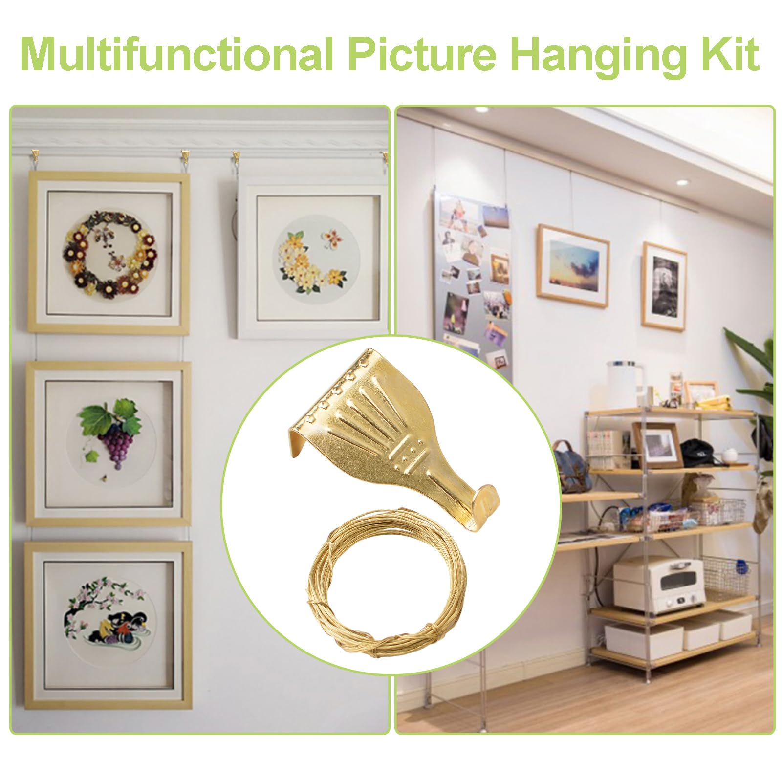 Picture Hanging Kit - Brass Hooks & Wires -5