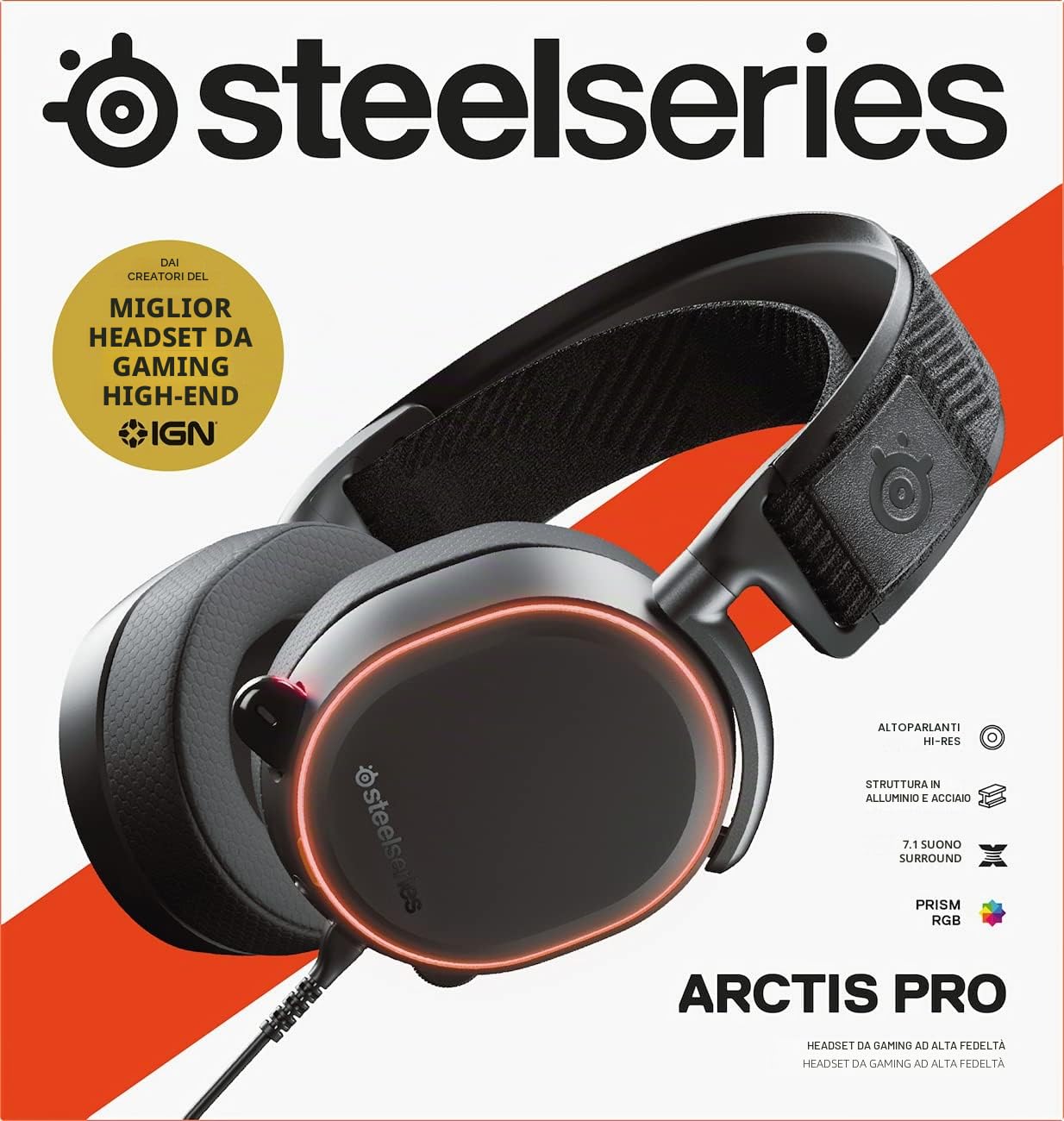 SteelSeries Arctis Pro, Cuffie da Gioco, Driver dello Speaker ad Alta Risoluzione, Audio surround DTS Headphone:X v2.0, Nero