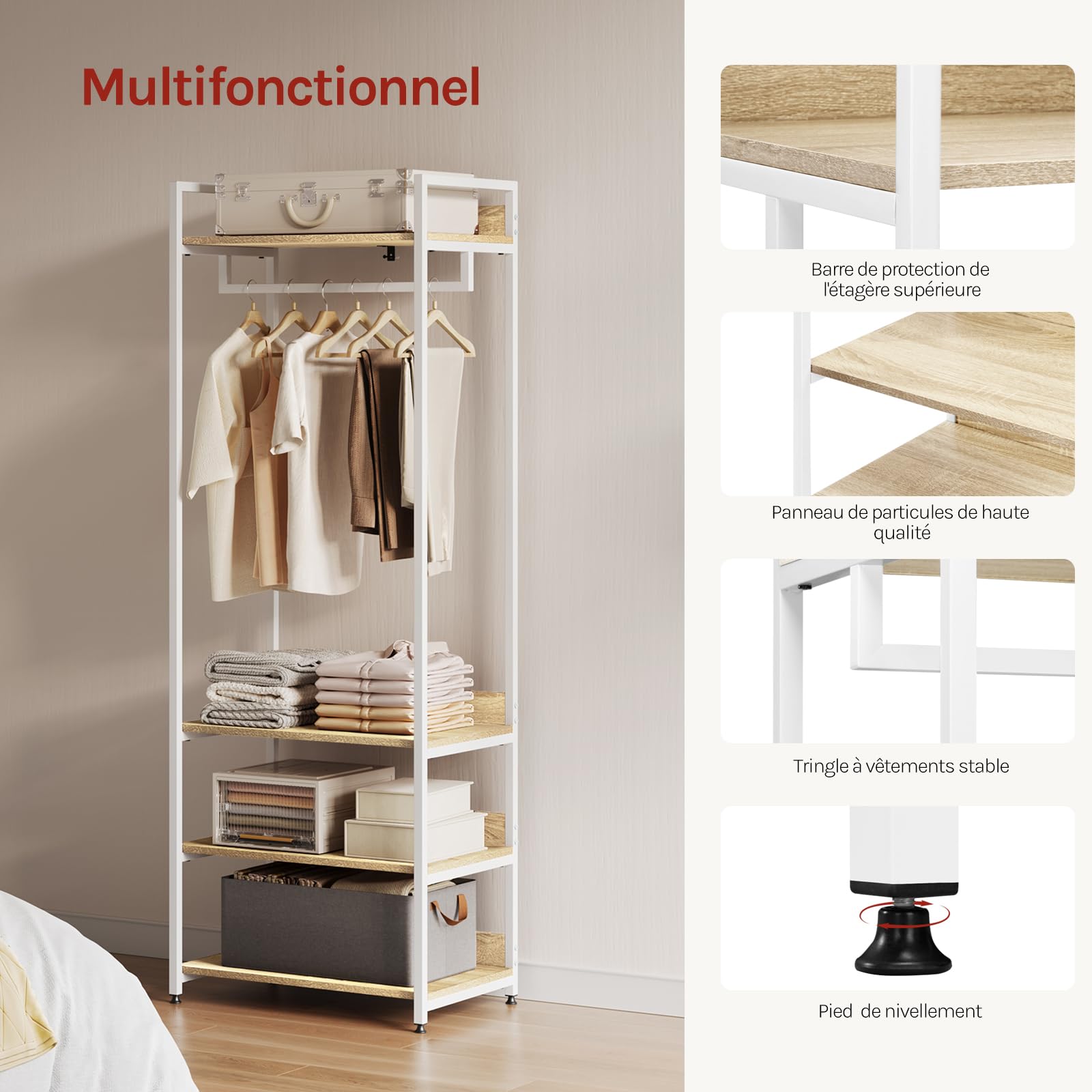 WOLTU Porte-manteau En Métal, Porte- Vêtements Avec étagère Pour Chaussures, 54x40x141cm, Noir