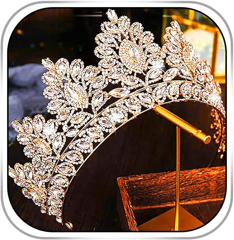 Baroque Crown and Tiara Gold Crystal Pearl Bride Wedding Queen Crowns Decorative Princess Tiaras Rhinestone Hair Accessories for Women(L)