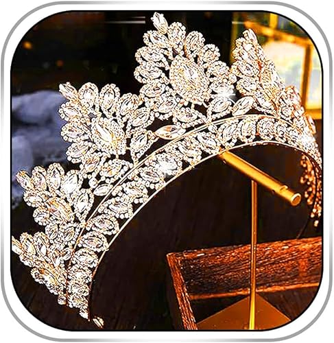 Corona Barroca y Tiara de Cristal Dorado con Perlas para Novia Boda Reina, Coronas Decorativas, Tiaras de Princesa con Diamantes de Imitación