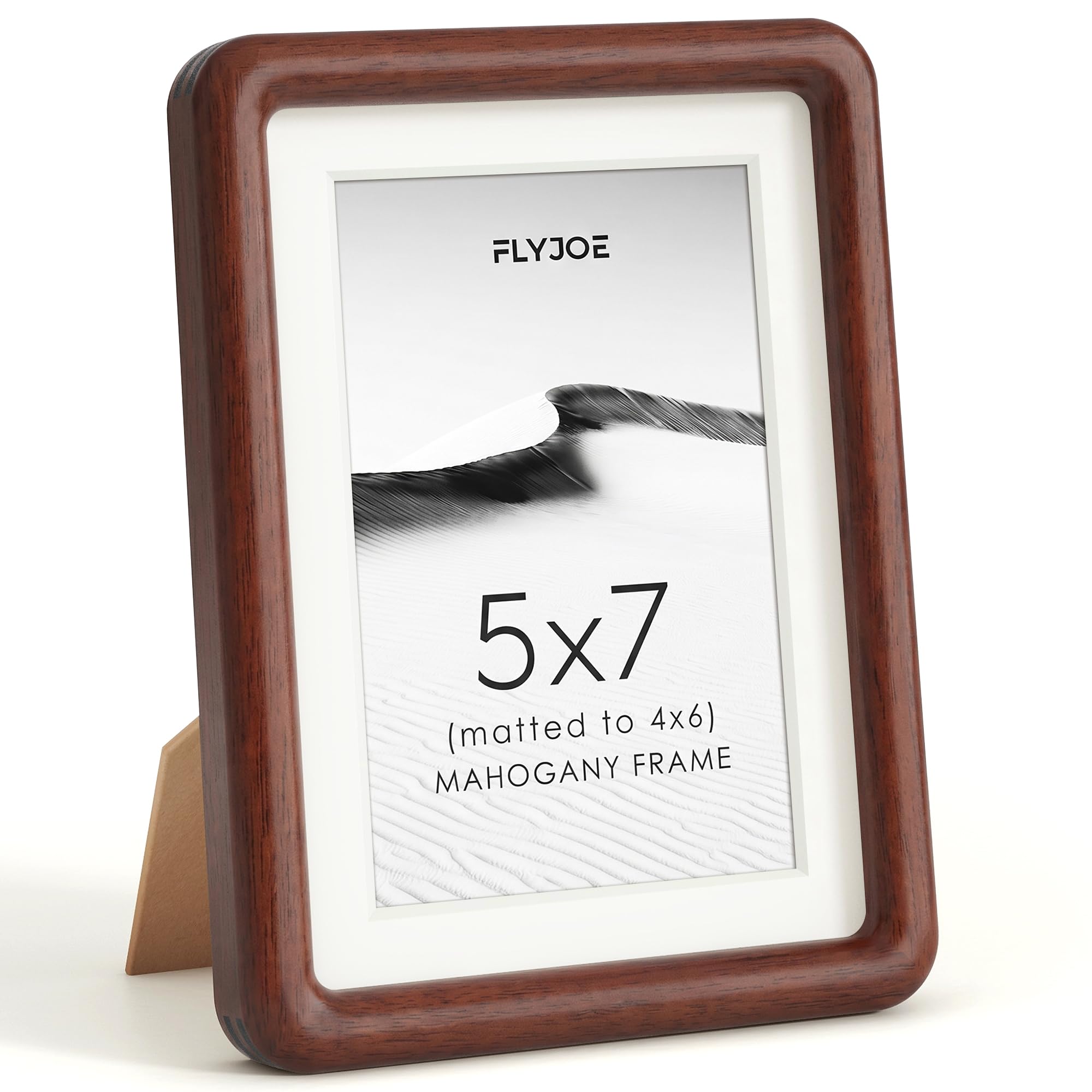 FLYJOE 5x7 Picture Frame, Solid Mahogany Wood Photo Frame, Rounded Corner