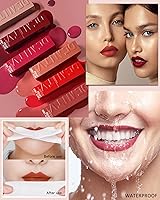 Vista 5 de Juego de lápices labiales líquidos mate, 3 piezas de tinte de labios de alta pigmentación, brillo labial de terciopelo mate, brillo de labios
