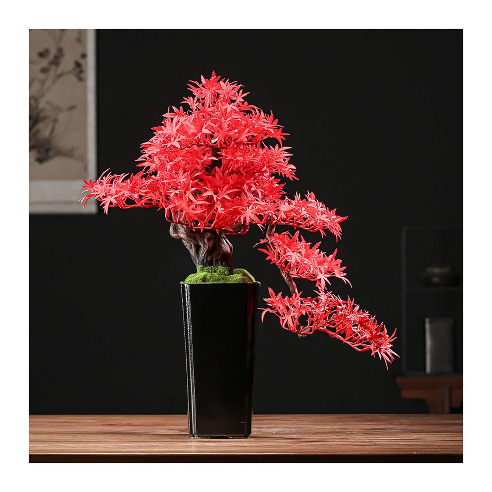 GTHTUHFD Artificial Bonsai Tree Artificial Bonsai Pine Tree Faux Potted Plant Fake Tree Black Ceramic Pot Zen Simulation Bonsai Green Plants For