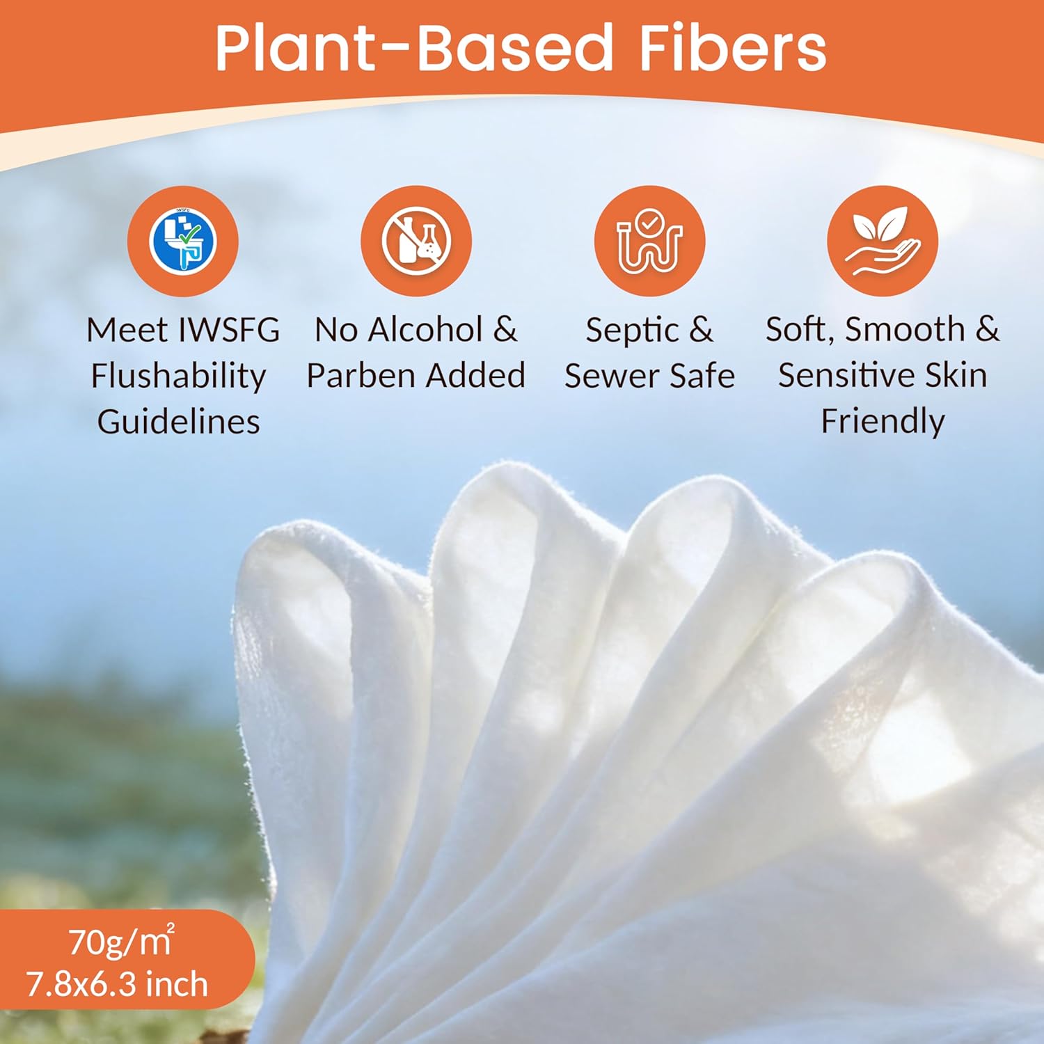 WONDERFUL Flushable Wipes, Lemon Citrus 100% Plant-Based Wet Butt Wipe for Adults & Kids, Sewer Septic Safe, Gentle for Sensitive Skin, Wipes Flushable Pack for Bathroom & Travel, 6-Pack (360 Counts)