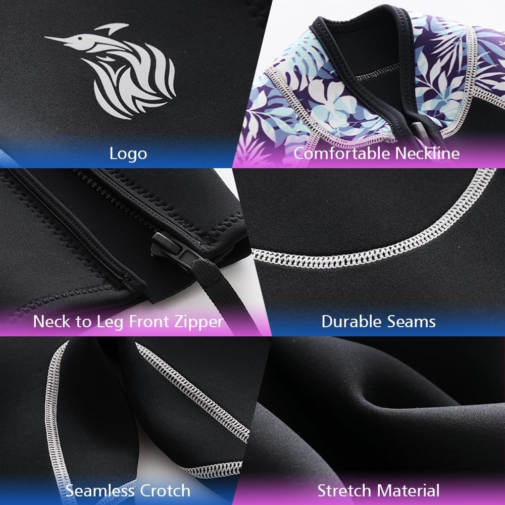 3mm Shorty Wetsuit for Women - Neoprene Dive Skin Front Back Zip Scuba Diving Suit for Cold Water Snorkeling Surfing Swimming