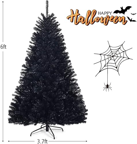 Miniatura 7 de BestComfort Árbol de Navidad artificial negro de 6 pies7.5 pies, árbol de Halloween sin iluminación con puntas de ramas 10361258 y soporte de metal,