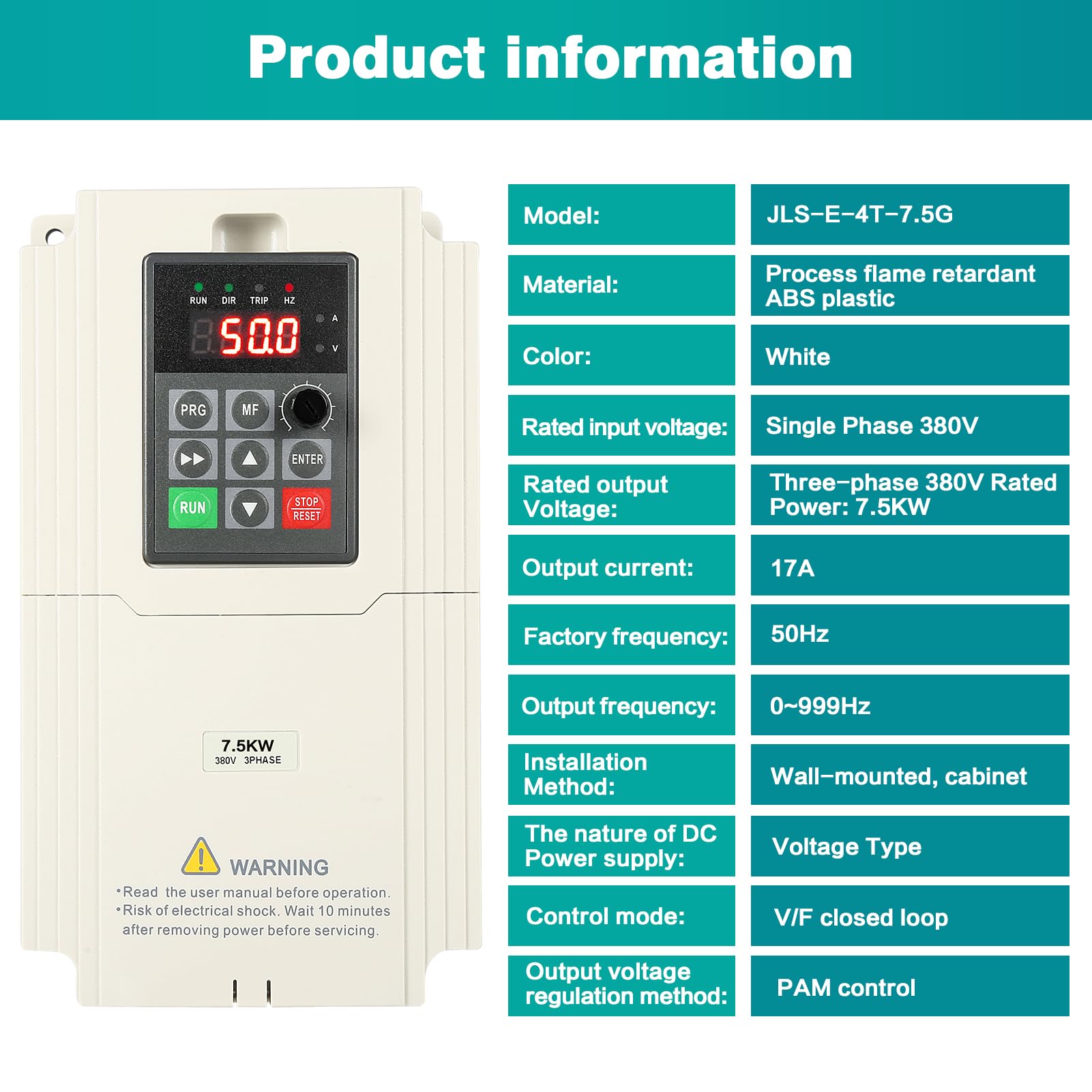 7.5kw Inverter per motori trifase 380V regolatore velocita motori 380V Ingresso trifase uscita trifase VFD variatore di frequenza su macchine utensili CNC mulini a sfera frantoio ecc.
