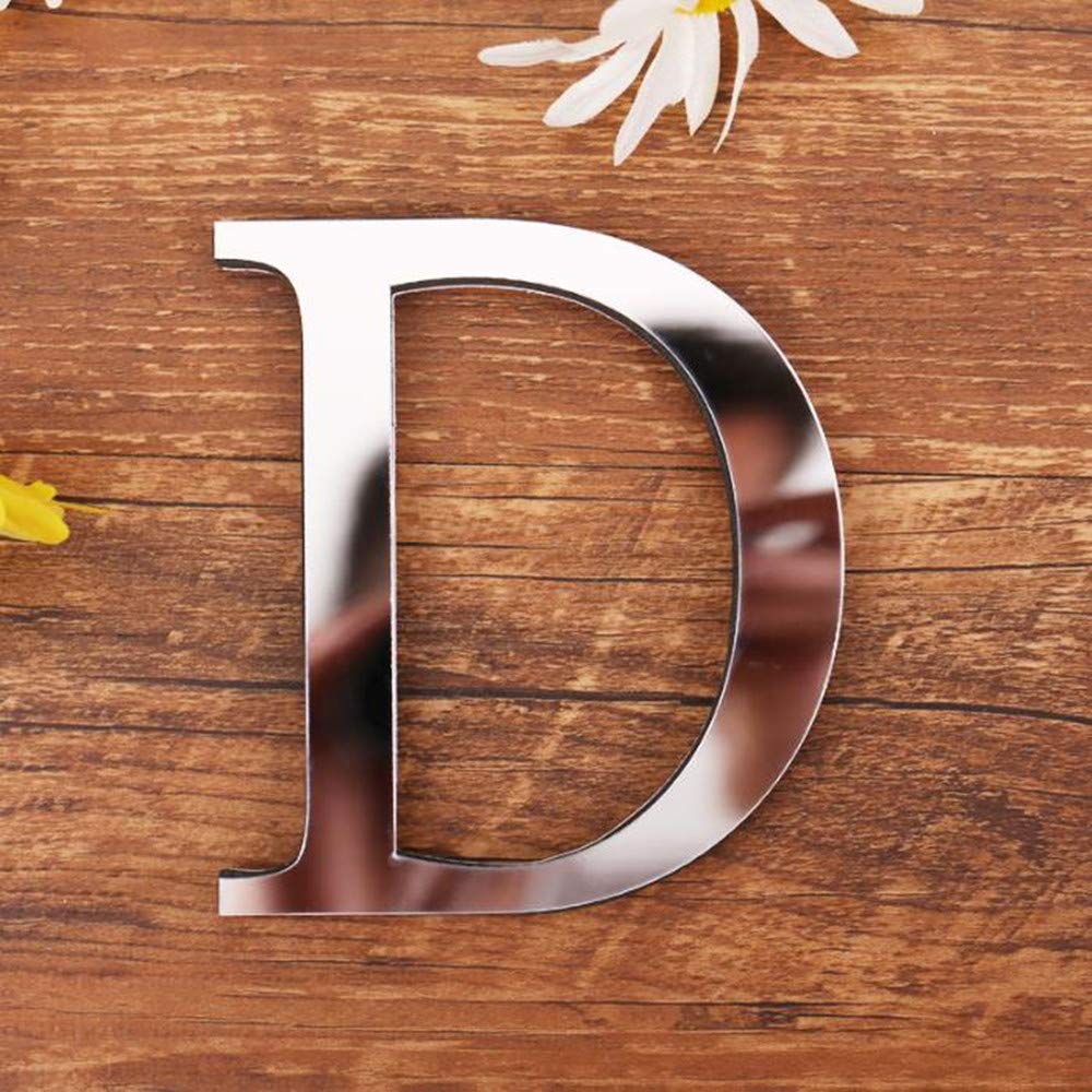 Freeas D Iy Alphabet Letters,3 Acrylic Mirror Wall Stickers 26 Letters Heart & Shape Arbitrary Collocation Room Nursery Hanging Ecor For Home Office Wedding Party (D)