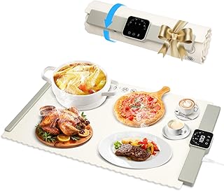 Warmhalteplatte für Speisen, Elektrisch Wärmeplatte 60-100℃, Tragbare Faltbare Silikon Speisenwärmer 4-Stunden-Timer & Sicherheitssperre, Party Buffet Wärmeschale, für Warm Halten oder Auftauen