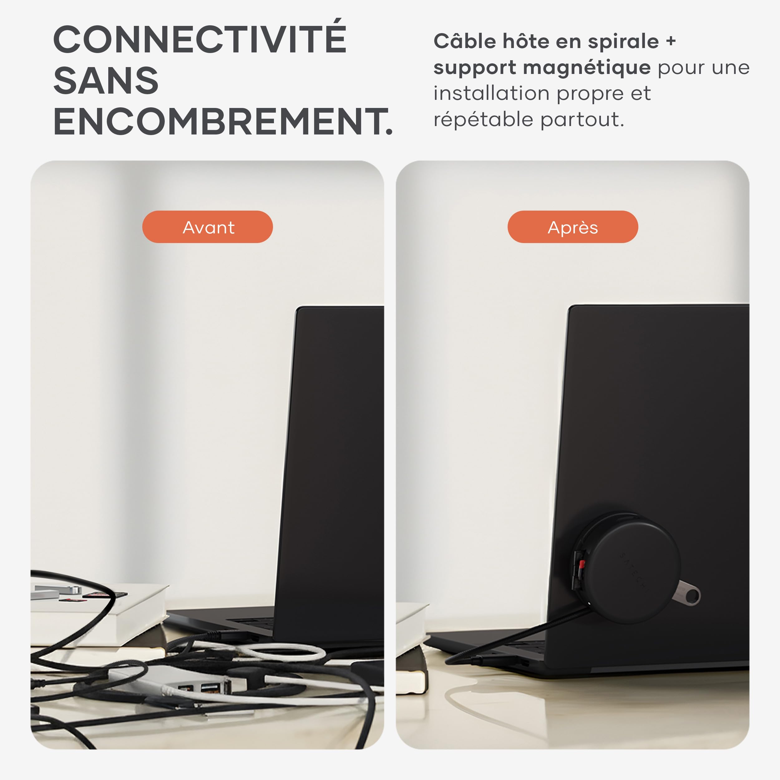 SATECHI 7 en 1 OntheGo Hub USB-C Magnétique, 100W PD, 4K HDMI, Noir | Câble enroulable intégré, fixation magnétique, 4K@60Hz, Ethernet, 2x USB-A 5Gbps, SD/microSD, pour Mac, Windows et plus