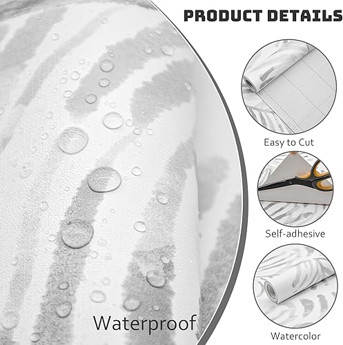 Miniatura 4 de Papel tapiz autoadhesivo para despegar y pegar, papel de contacto de rayas para despegar y pegar, papel tapiz de espiga grisblanco, papel tapiz de