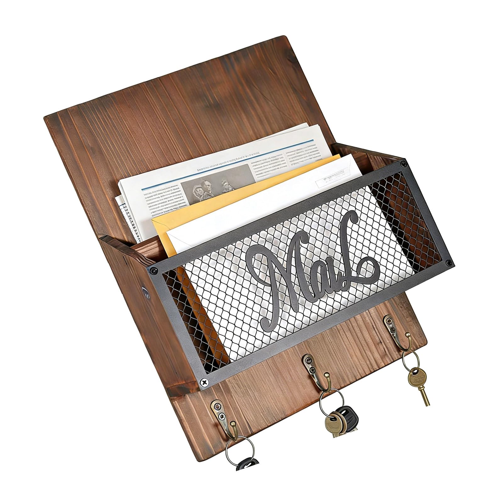 ZEPFJHE Handcrafted Wooden Entryway Organiser with Hook for Farmhouse or Cottage Decoration Mail and Hanger Wall Mounted Mail Planner