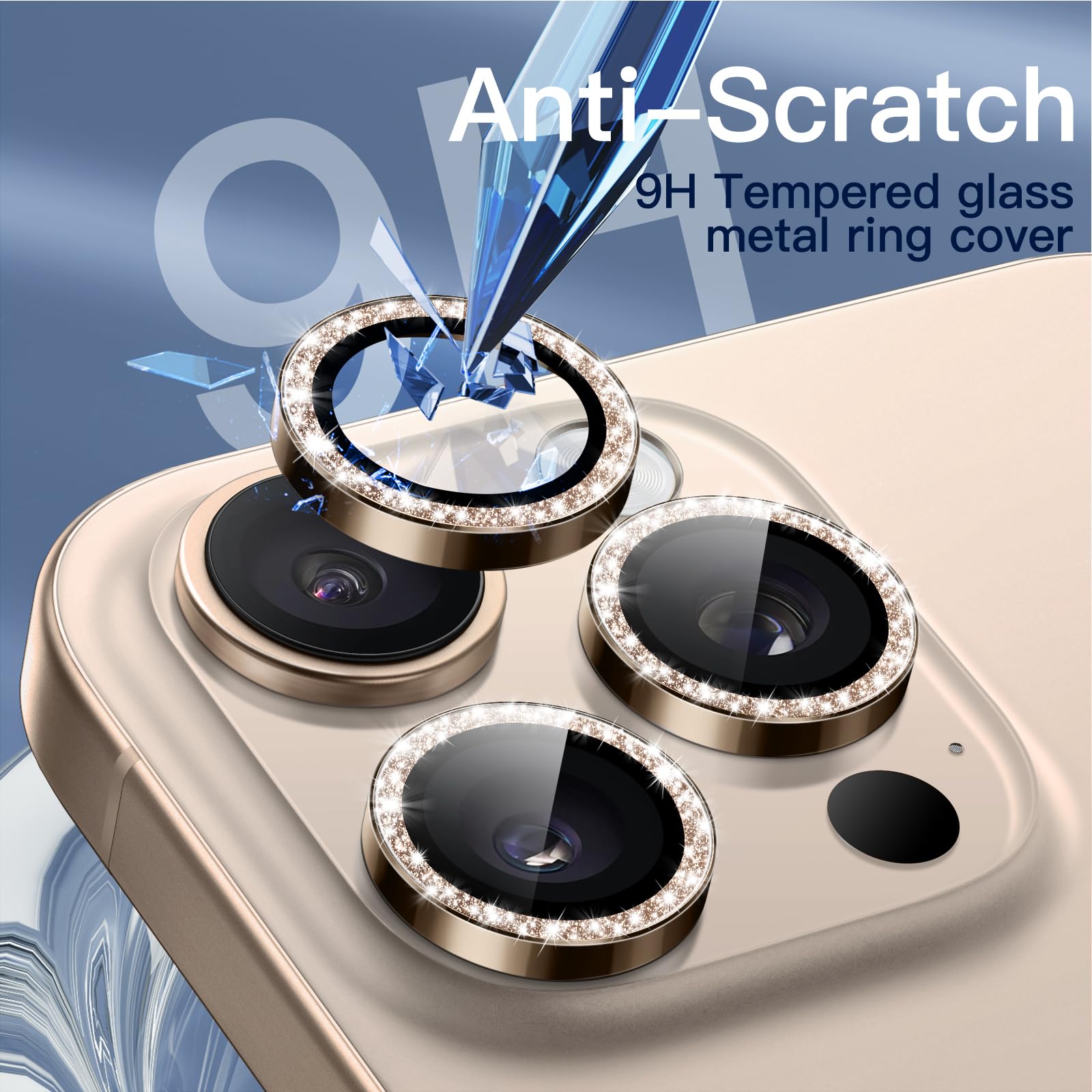 JETech Ochraniacz Obiektywu Aparatu dla iPhone 16 Pro/16 Pro Max | Tytan Pustynny, Błyszczące Osłony Pierścieniowe, Szkło Hartowane 9H, Metalowa Osłona Pierścieniowa, Przejrzystość HD