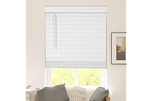 CALYX INTERIORS Cordless Faux Wood Blinds for Windows with Valance and Room Darkening Feature