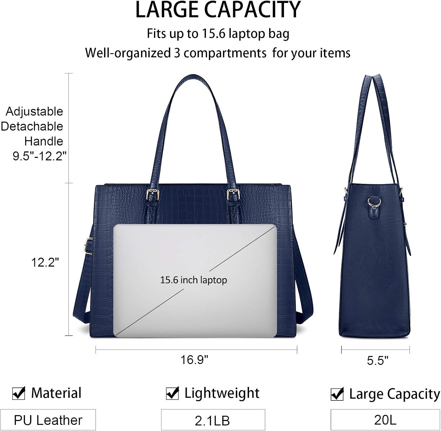 Laptop Bag for Women 15.6 Inch Laptop Tote Bag Leather Classy Computer Briefcase for Work Waterproof Handbag Professional Shoulder Bag Women Business Office Bag Large Capacity - Image 5