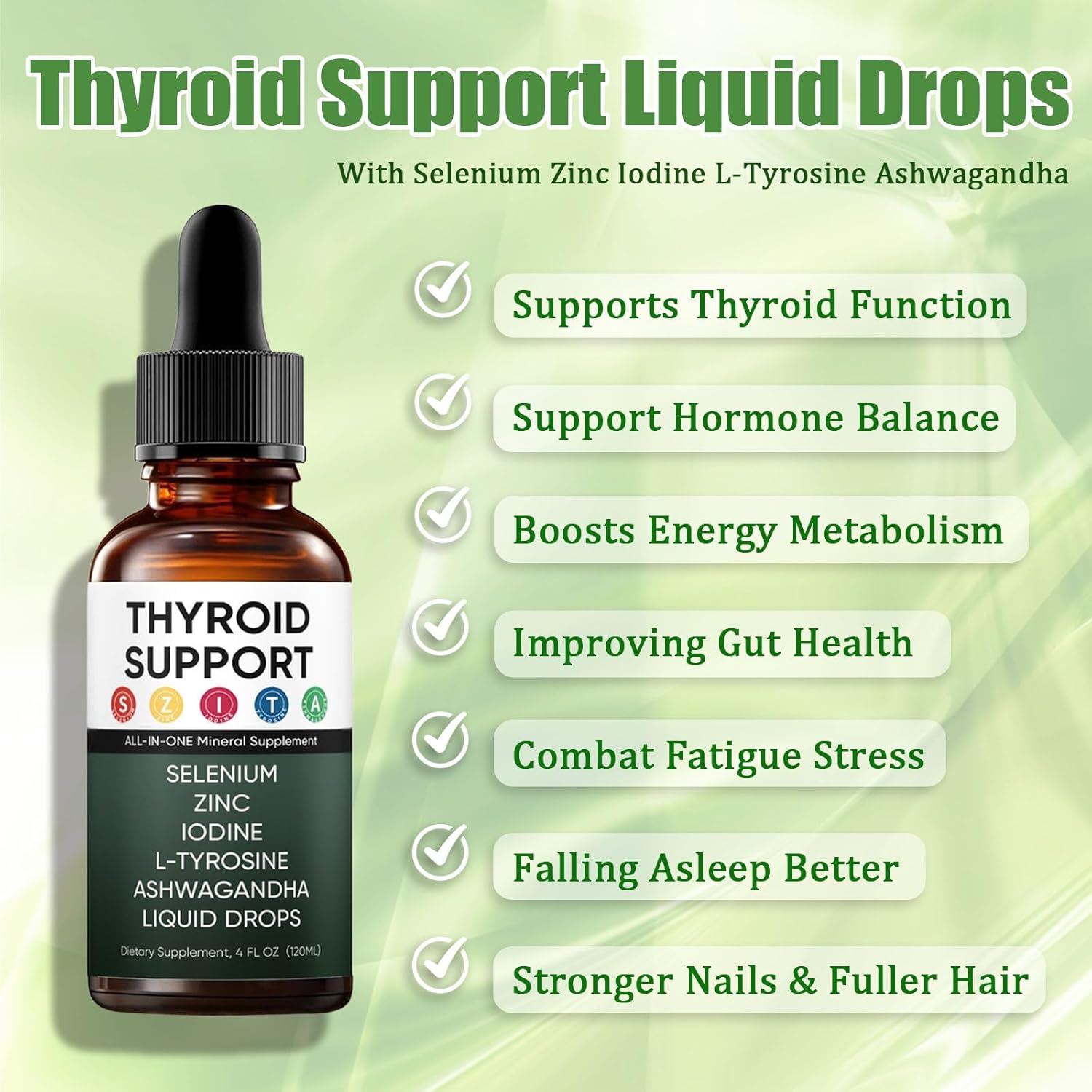 Kindled Thyroid Support Liquid Drops, Actora Thyroid Support Drops with Selenium Zinc Iodine L-Tyrosine Ashwagandha for Hormone Balance - Mood & Energy Supplement - 4 fl. oz. (120mL) (1) - Image 2