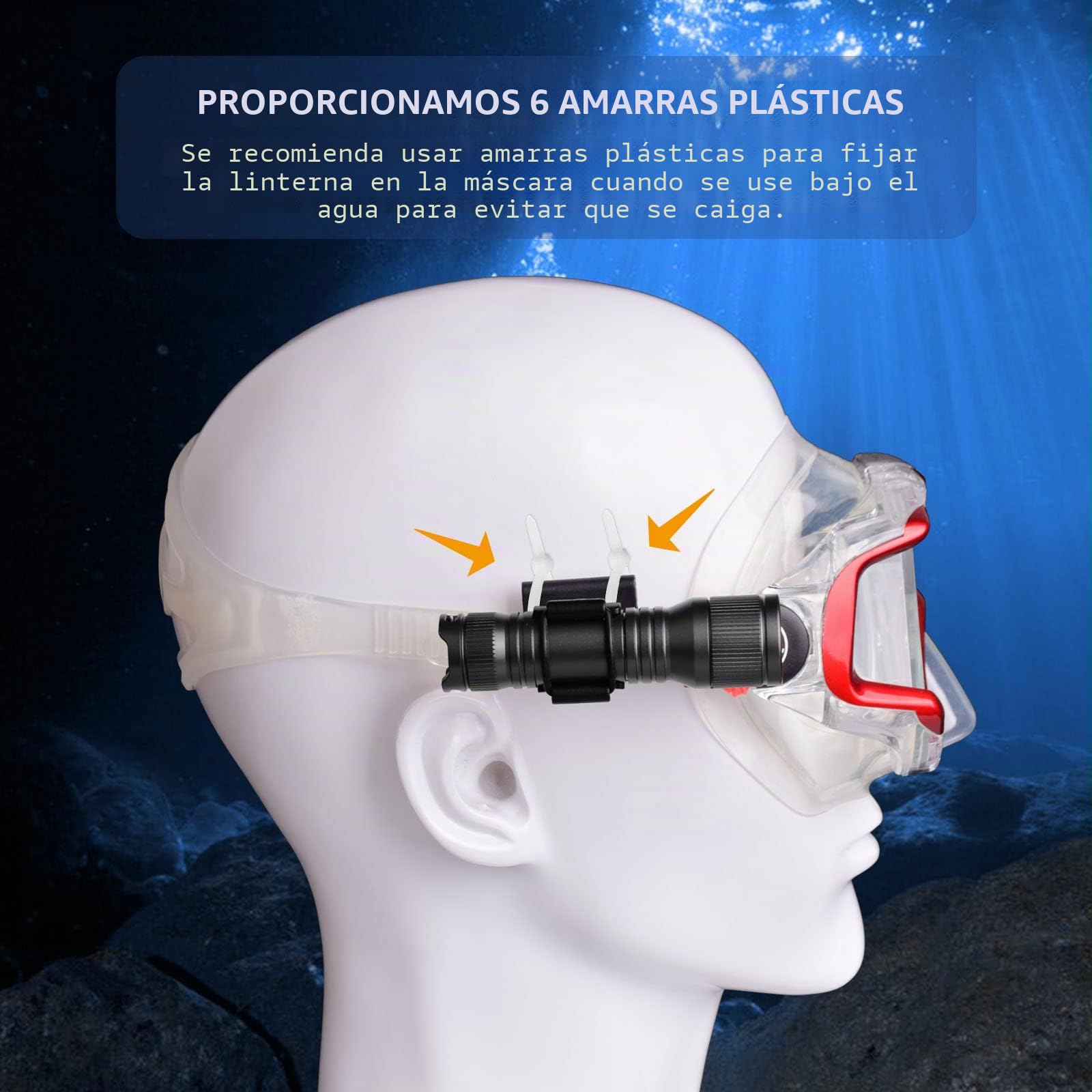 ORCATORCH D560 - Mini linterna frontal de buceo de 650 lúmenes, linterna de buceo con clip giratorio de 360°, faro de respaldo submarino de 150 m con interruptor giratorio (no incluye máscara de